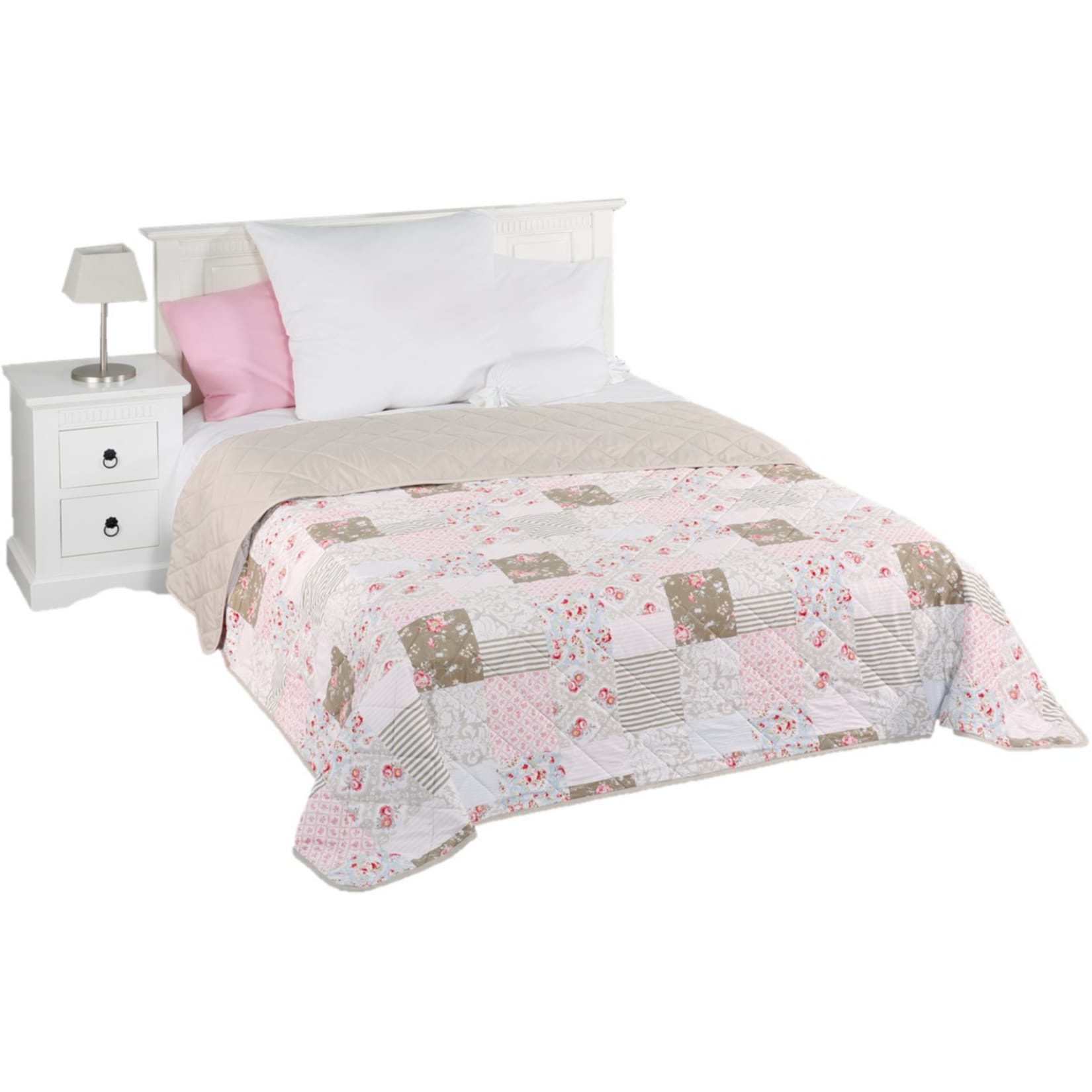 Dekor Wende-Tagesdecke - Patchwork Blumenrot - Bild 1