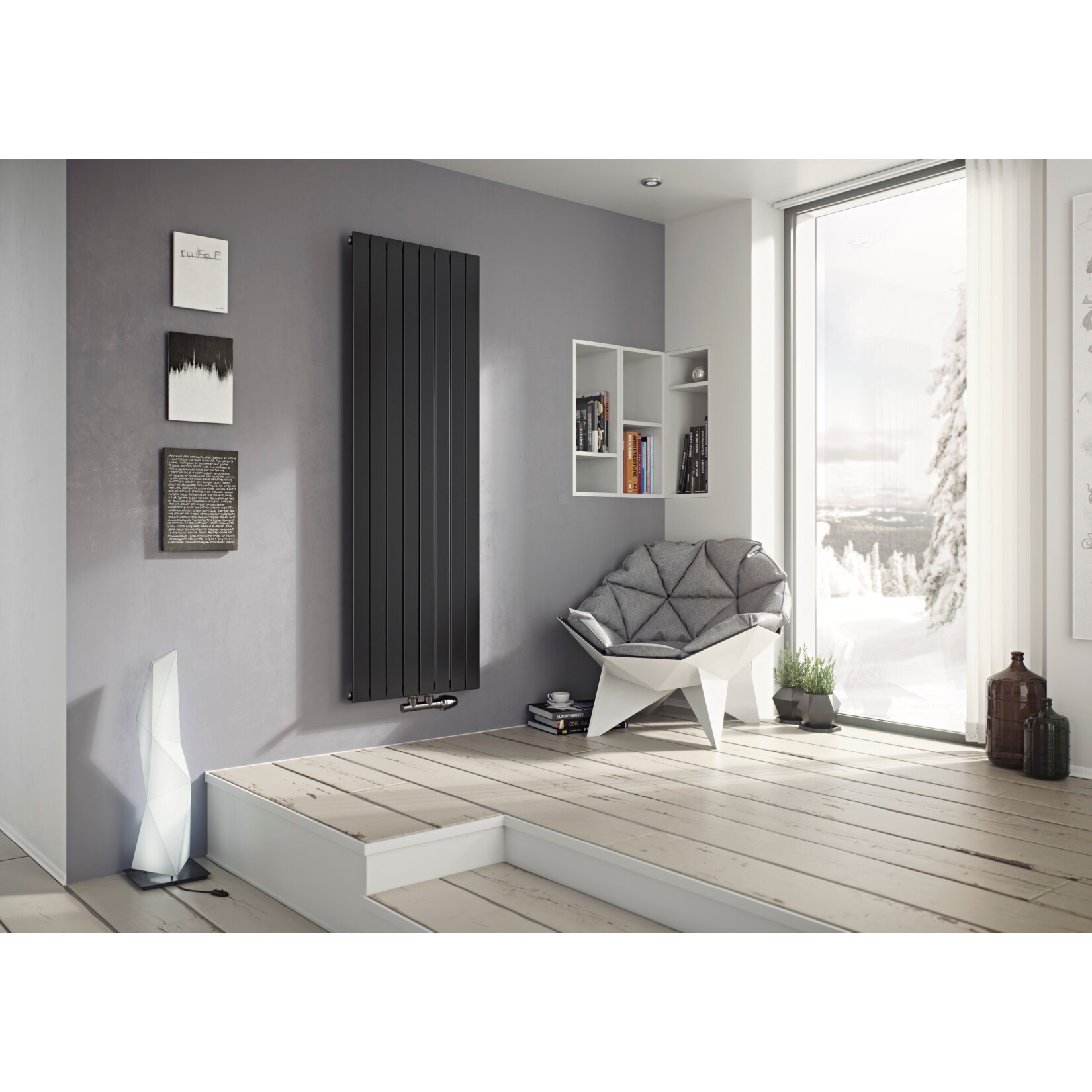 Ximax P1 Vertikale Paneelprofile Designheizkörper B 67 x H 180 x T 6,5 cm anthrazit mit Mittelanschluss