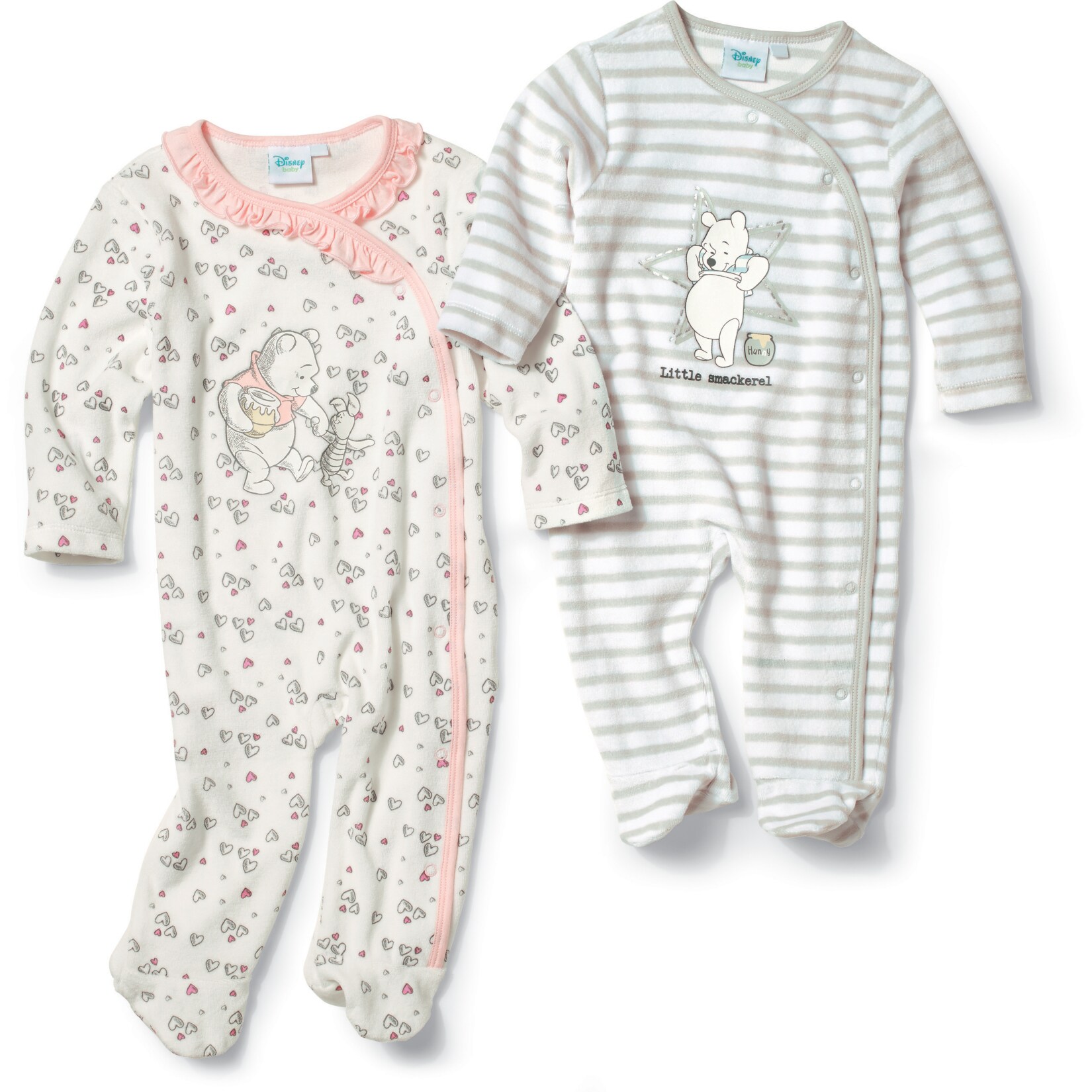 Winnie Pooh Baby Schlafoverall Jungen wei&szlig;/grau gestreift Gr. 62/68 - Bild 1