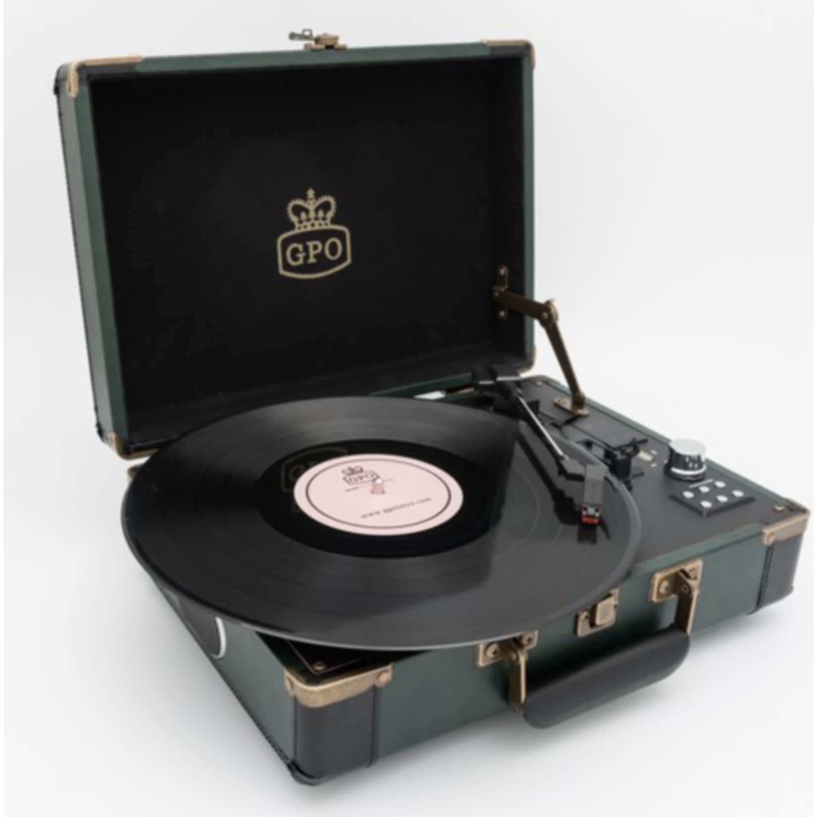 GPO Bluetooth-Plattenspieler mit eingebautem Akku und Lautsprechern - gr&uuml;n/schwarz - Bild 1