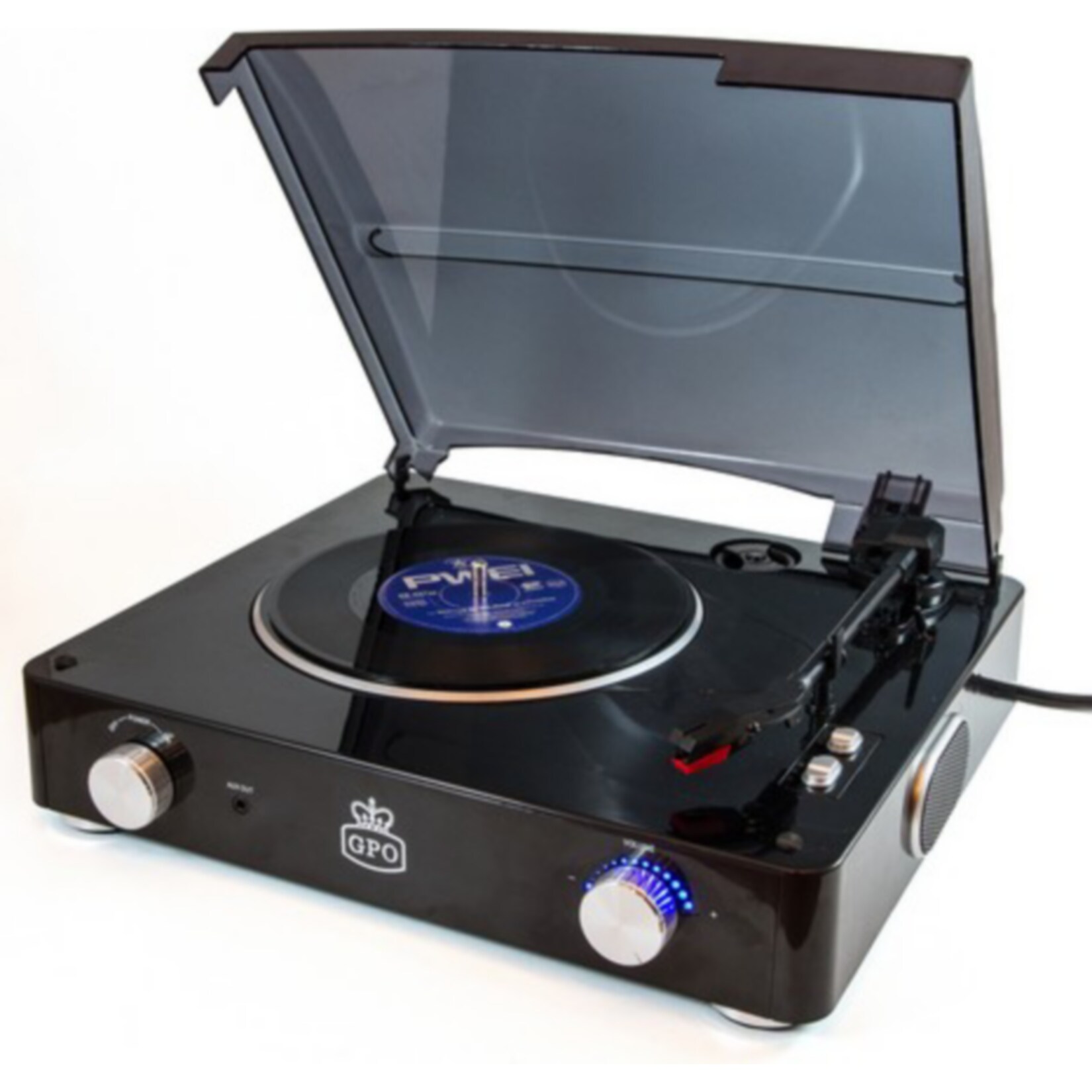 GPO Plattenspieler mit eingebautem Lautsprecher, Gummi mit pitchcontrol - schwarz - Bild 1