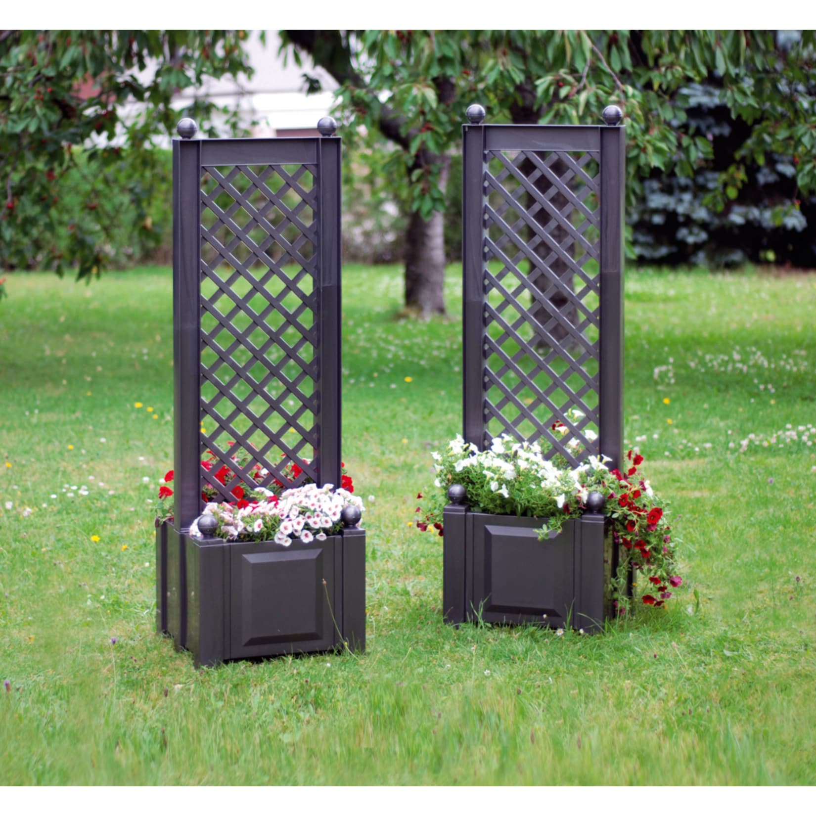 KHW Pflanzkasten mit Zentralspalier 43 cm - 2er-Set, anthrazit - Bild 1