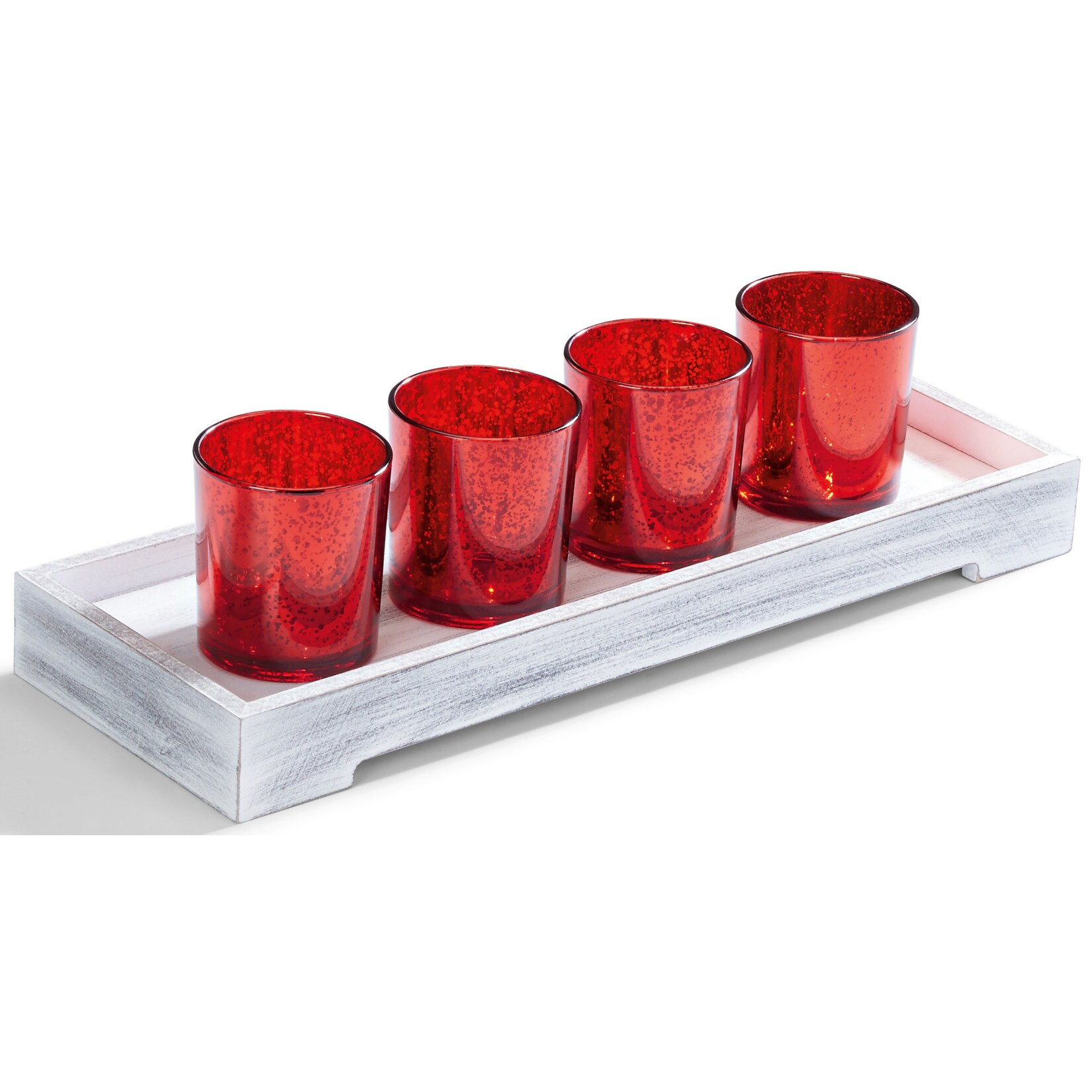 Dekor Holztablett mit 4 Teelichthaltern, rot - Bild 1