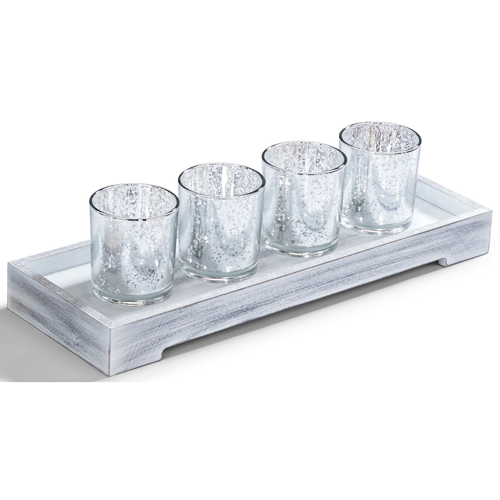 Dekor Holztablett mit 4 Teelichthaltern, silber - Bild 1