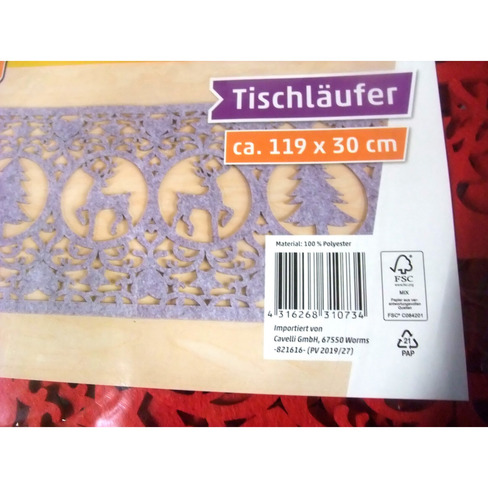 Dekor Filz Tischl&auml;ufer Rentier rot - Bild 1