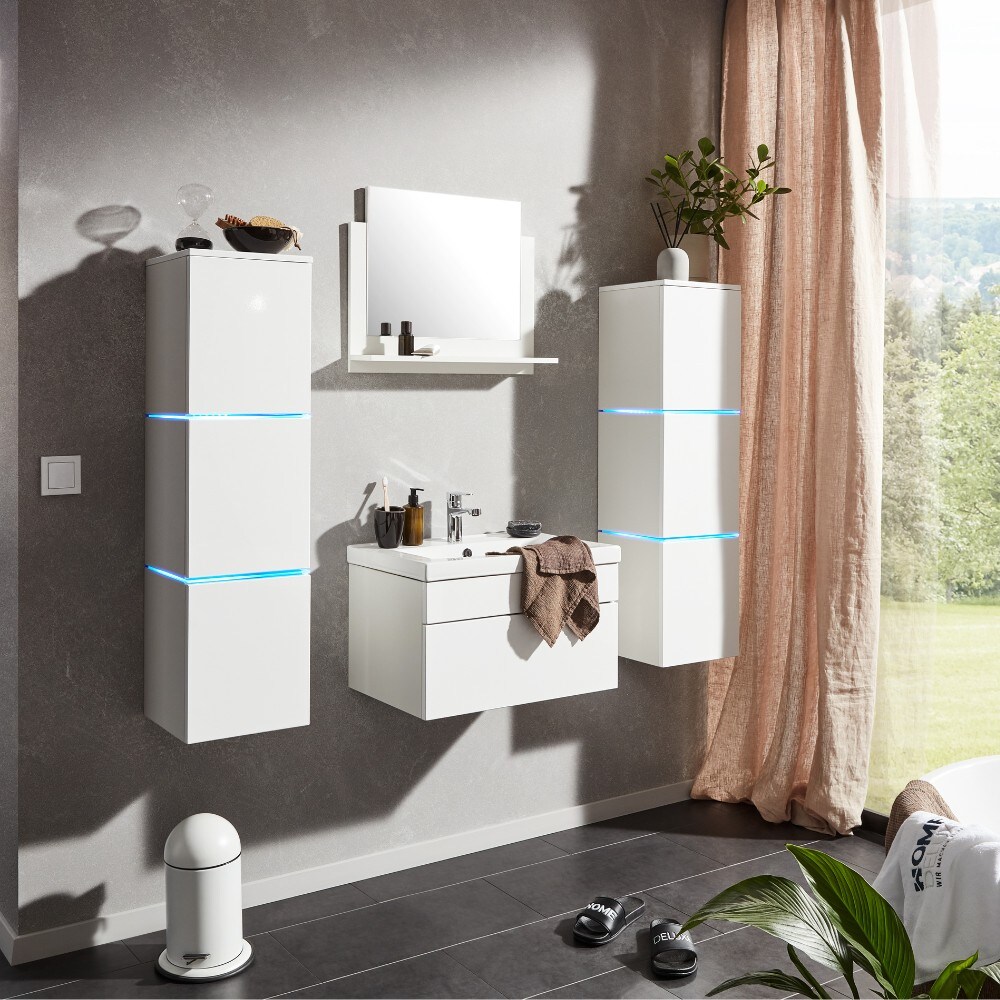 HOME DELUXE Wangerooge Badmöbel-Set weiß, ca. 121 cm breit mit Seitenschrank und Spiegel (Gr. XL) | 04058166032799