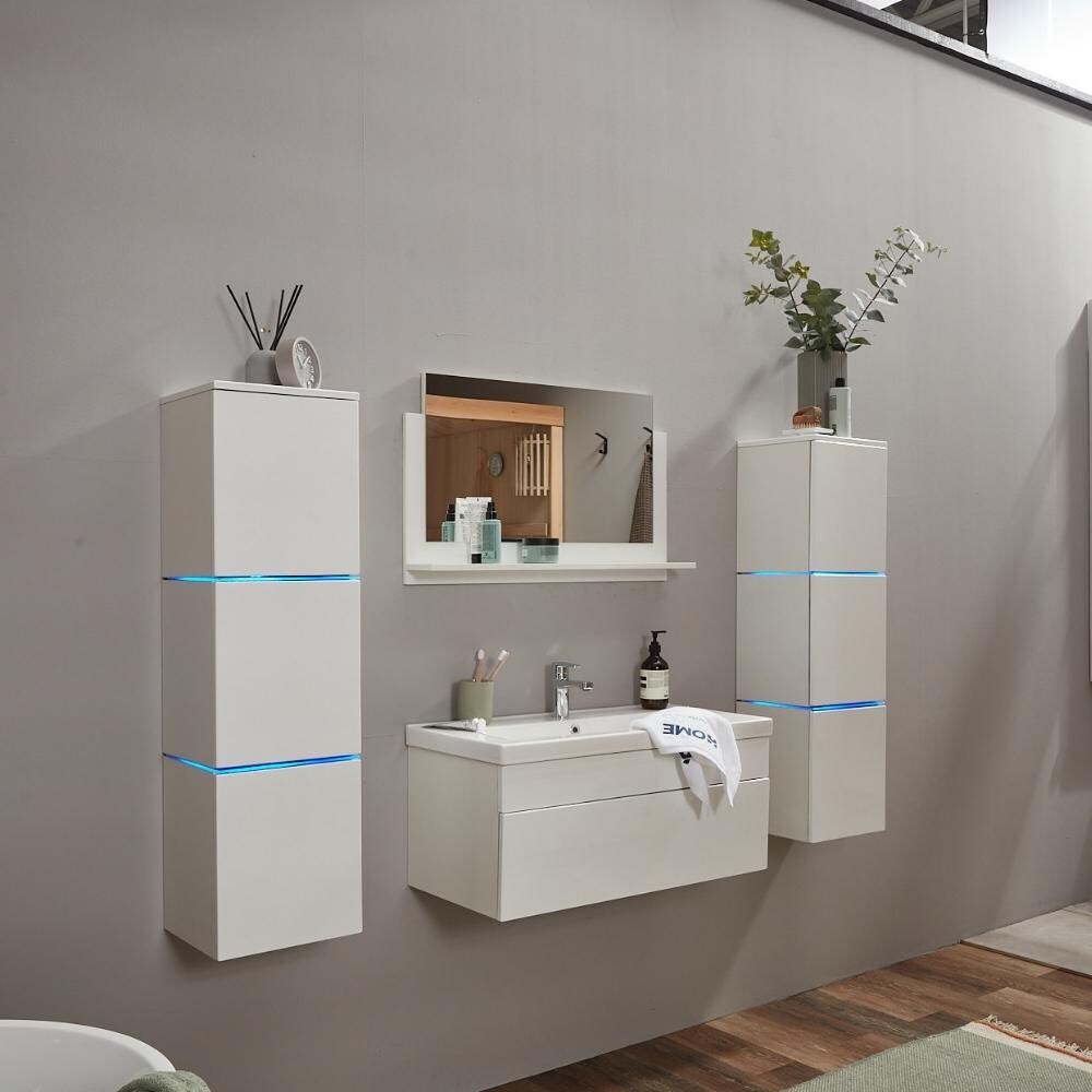 HOME DELUXE Wangerooge BIG Badmöbel-Set weiß, ca. 140 cm breit mit Seitenschrank und Spiegel (Gr. XL) | 04058166055910