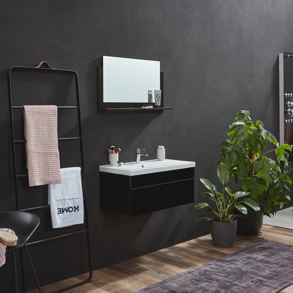 HOME DELUXE Wangerooge BIG Badmöbel-Set schwarz, ca. 80 cm breit mit Spiegel (Gr. M) | 04058166055934