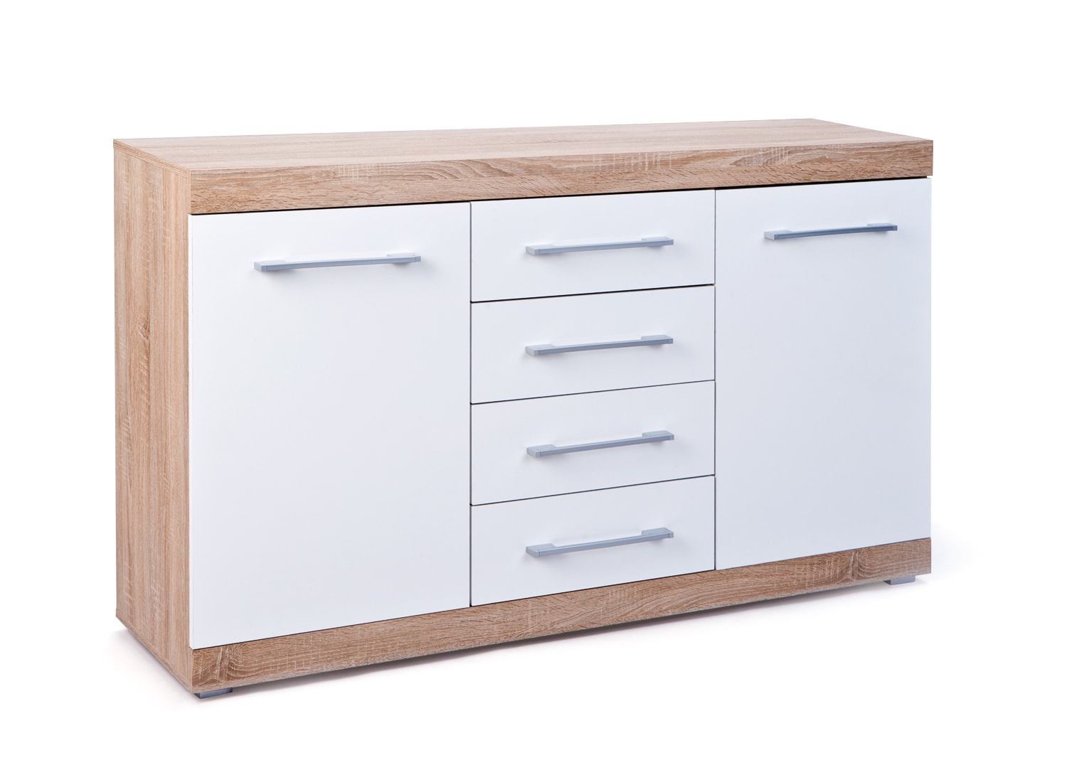 Inter Link Sideboard Lublin 2 T&uuml;ren 4 Schubladen in Sonoma-Eiche Nachbildung und weiss Hochglanz - Bild 1