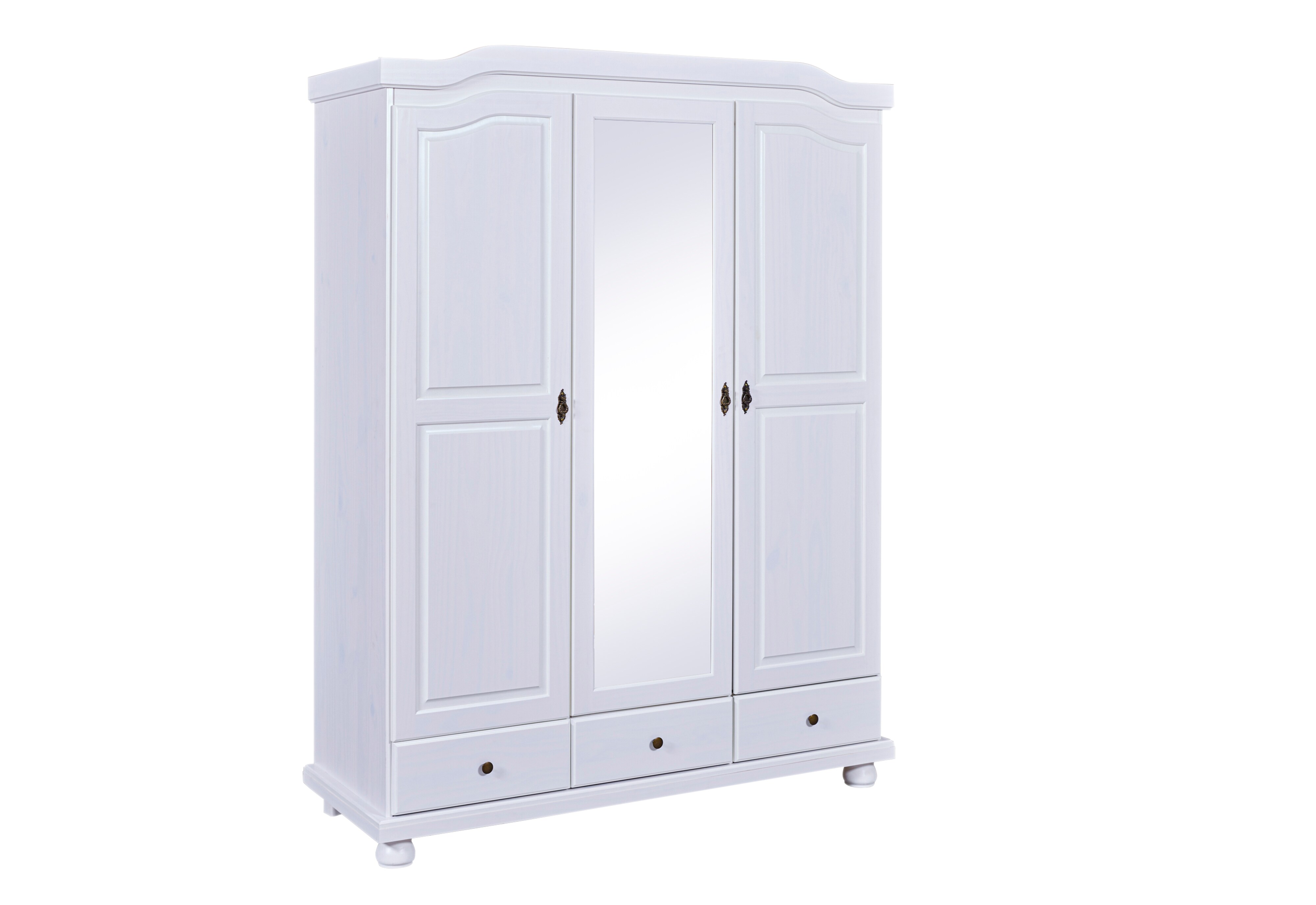 Inter Link Bauernschrank mit Spiegel Reutte 3 T&uuml;ren und Schubladen Kiefer Massivholz weiss lackiert - Bild 1