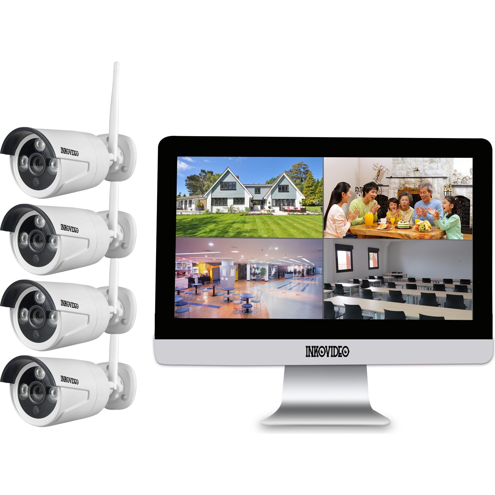 WLAN Komplettset 4-Kanal Netzwerkrekorder mit 25,4 cm (10" Zoll) LCD-Bildschirm und 4 x HD 1.3MP &Uuml;berwachungskameras - Bild 1