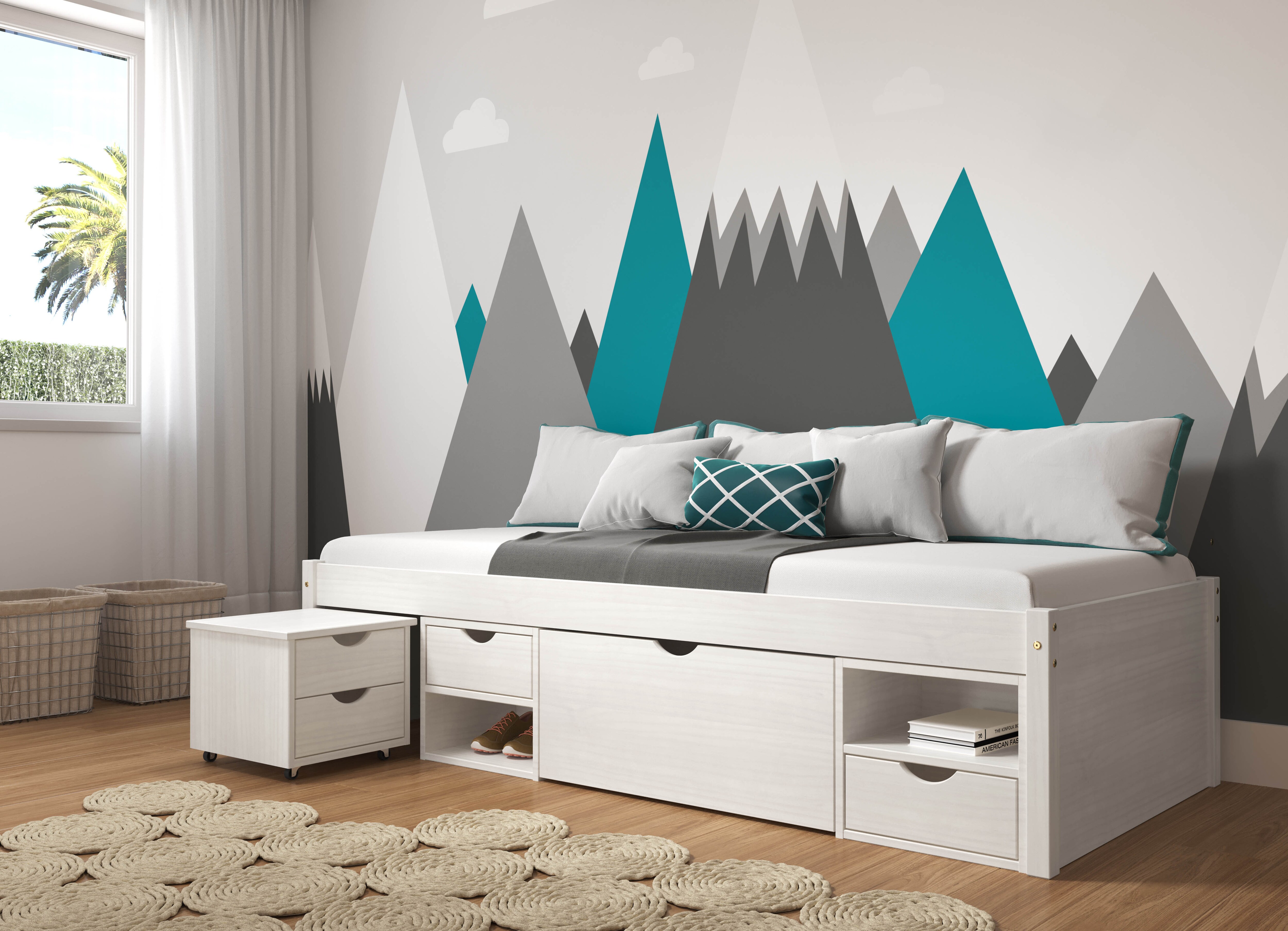 Inter Link Bett mit Stauraum Till inkl. Nachtkommode und Lattenrost 90x200 - Wei&szlig; - Bild 1