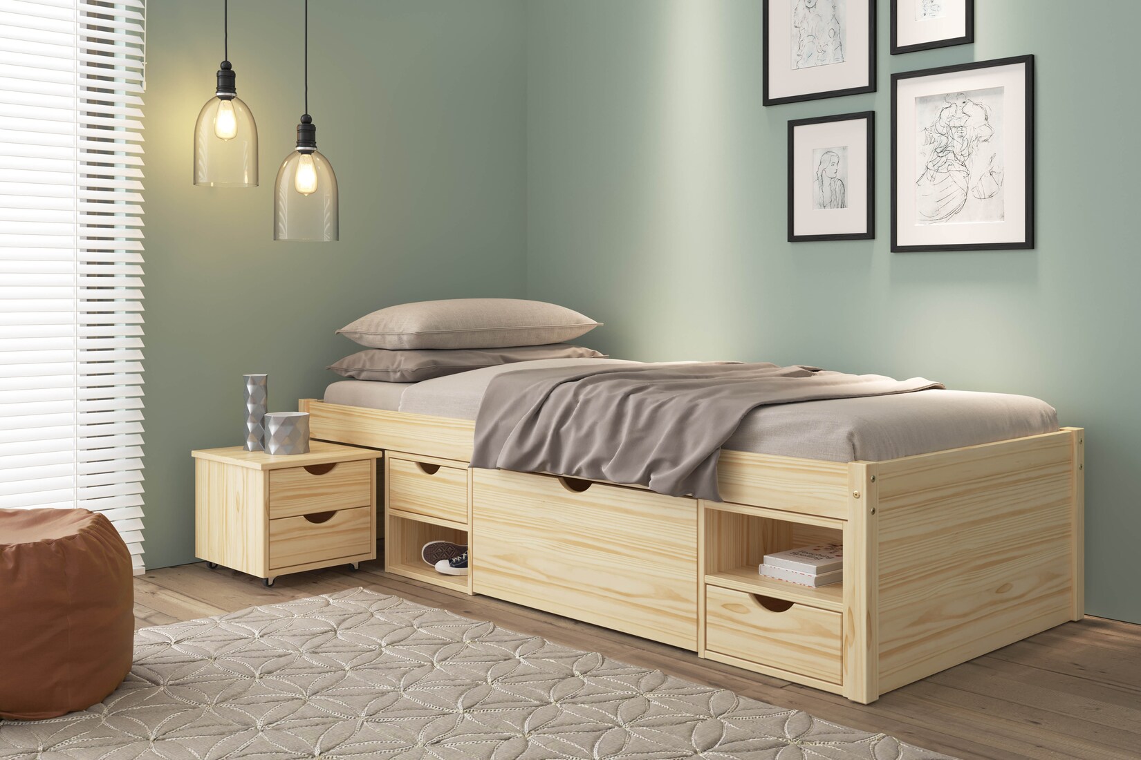 Inter Link Bett mit Stauraum Till inkl. Nachtkommode und Lattenrost 90×200 – Farblos | 04010340346306