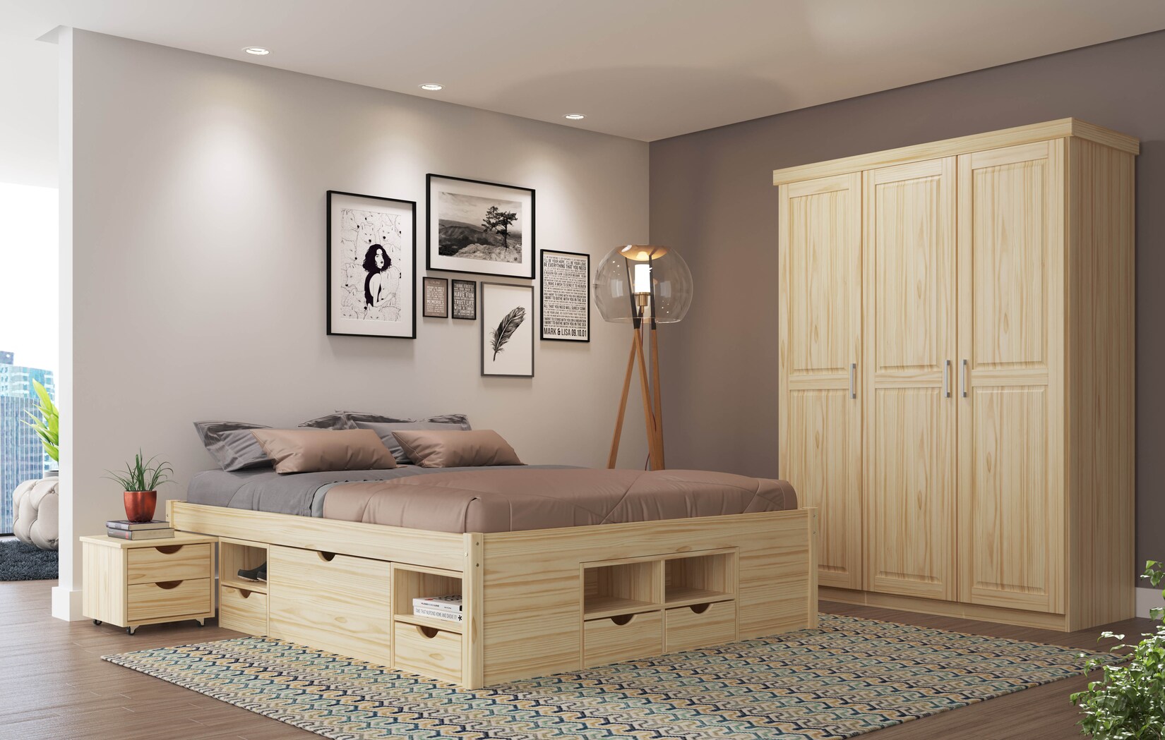 Inter Link Bett mit Stauraum Till inkl. Nachtkommode und Lattenrost 180×200 – Farblos | 04010340346504