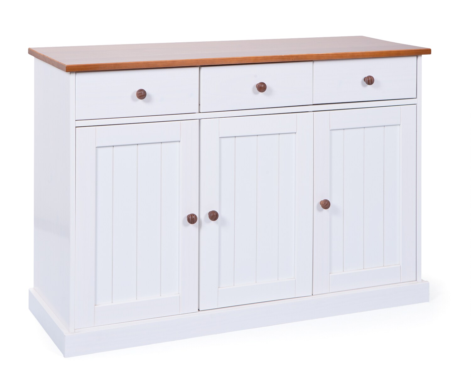 Inter Link FSC Sideboard Westerland 3 Türen und Schubladen Kiefer Massivholz weiss und sepia, braun lackiert | 04010340214575