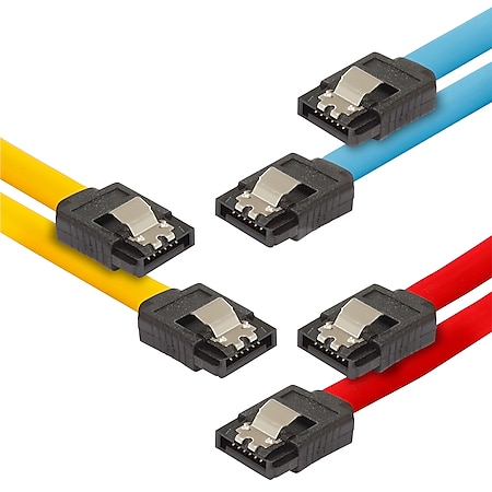 Poppstar 3x 0,5m S-ATA 3 Kabel (Stecker gerade), 1x gelb, 1x rot, 1x blau - Bild 1