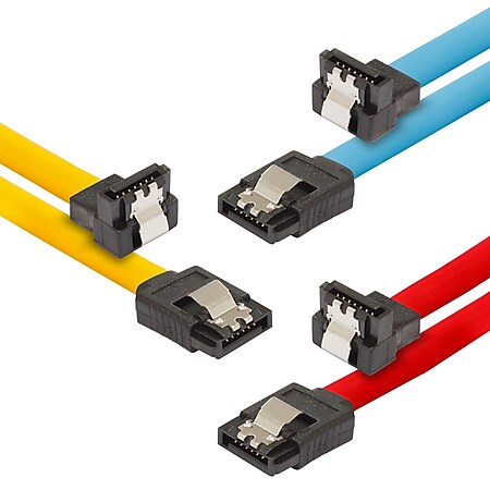 Poppstar 3x 0,5m S-ATA 3 Kabel (Stecker gerade auf 90 Grad gewinkelt), 1x gelb, 1x rot, 1x blau - Bild 1