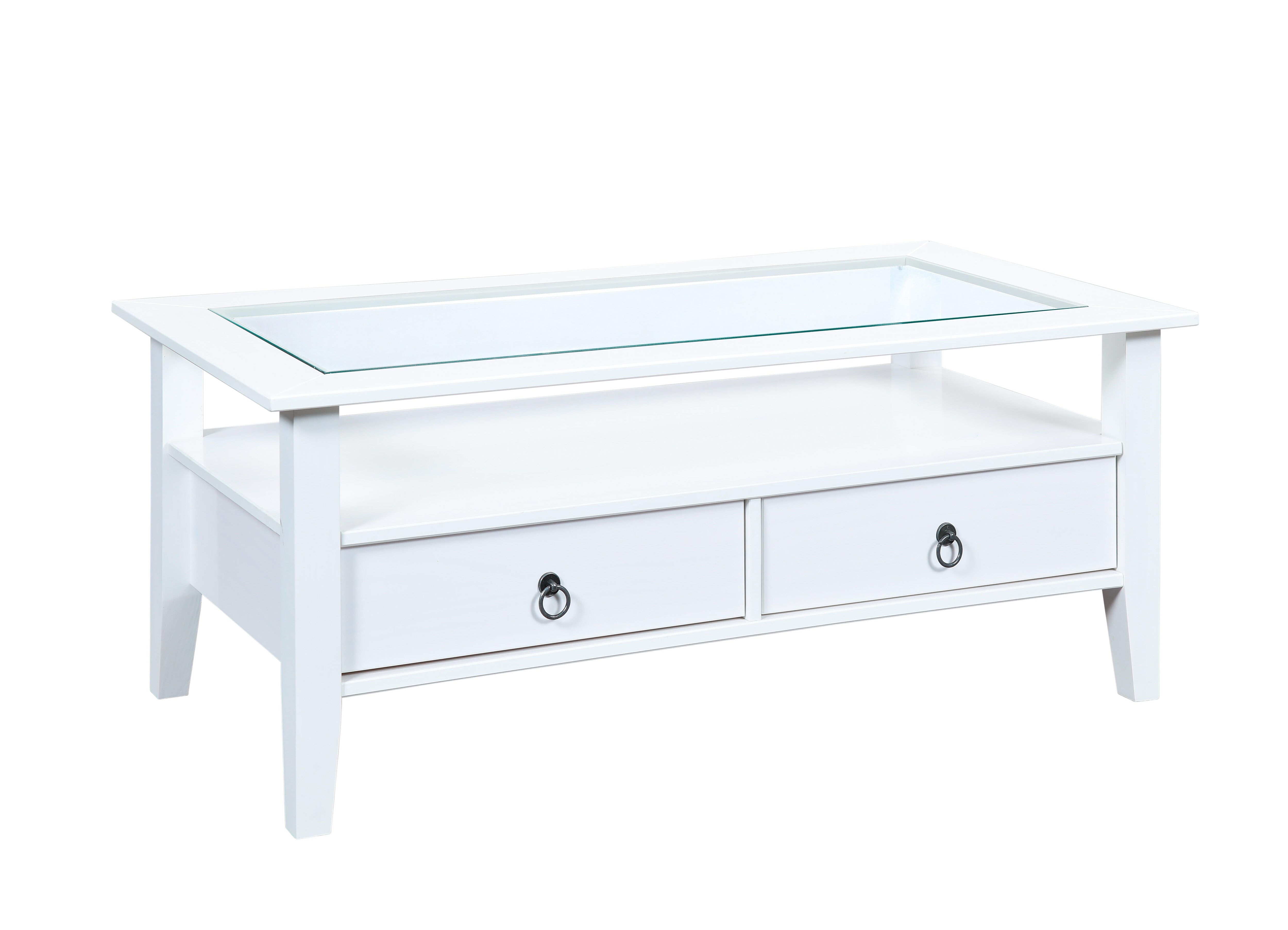 Inter Link Couchtisch Provence mit 2 Schubladen aus Kiefer Massivholz - Weiss - Bild 1