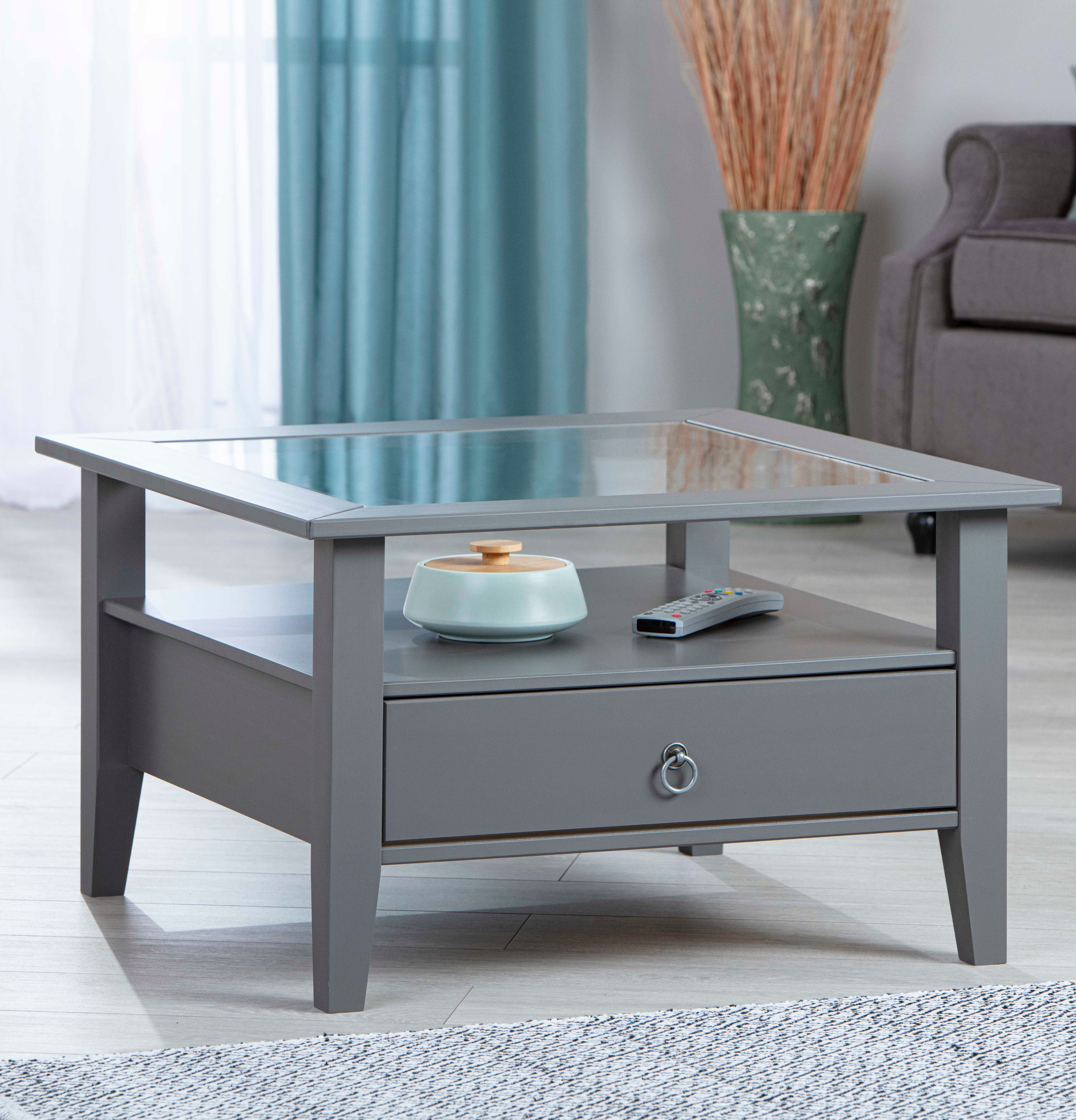 Inter Link Couchtisch Provence mit 1 Schublade aus Kiefer Massivholz - Grau - Bild 1