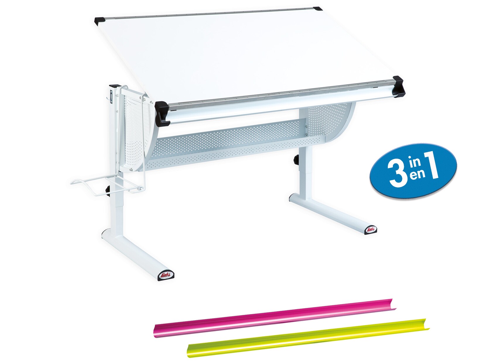 Inter Link Schülerschreibtisch Matts 3 in 1 in weiss, pink und grün | 04010340998673