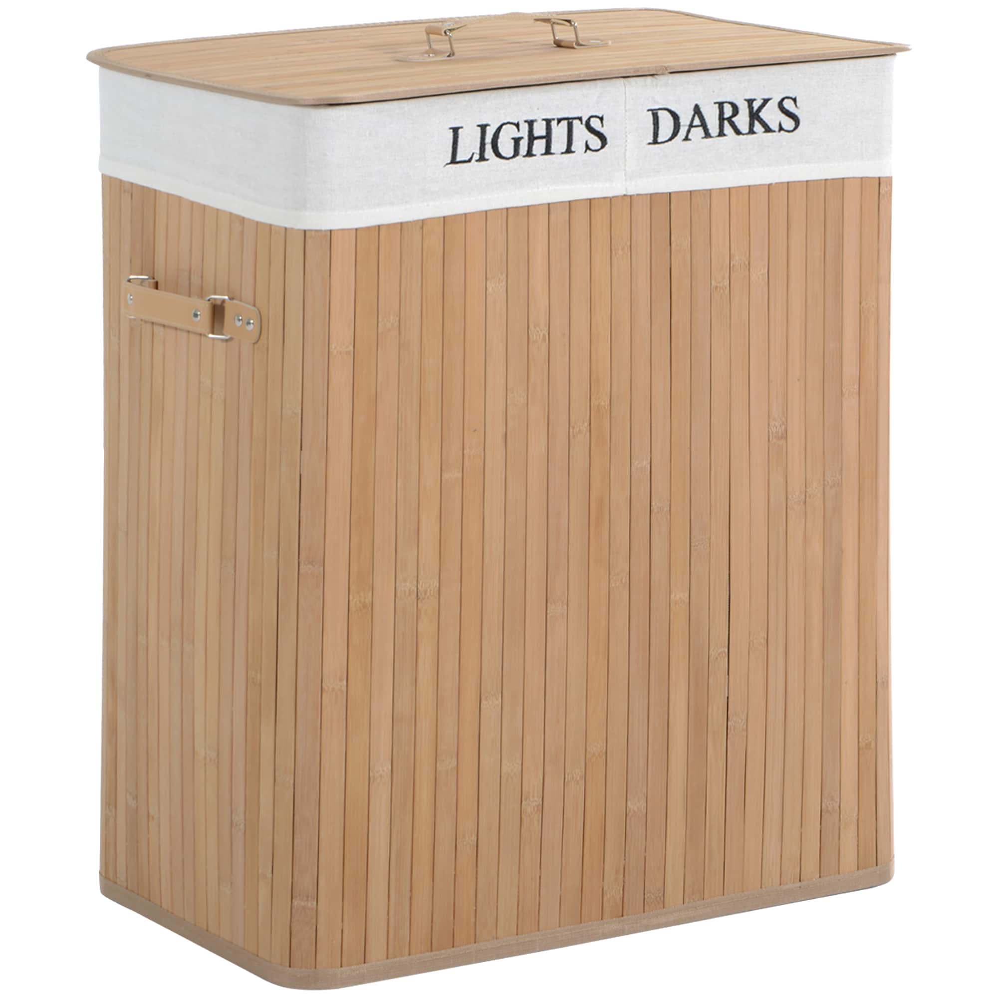 HOMCOM W&auml;schekorb Bambus, W&auml;schesack aus Segeltuch, Griffe aus PU - Bild 1