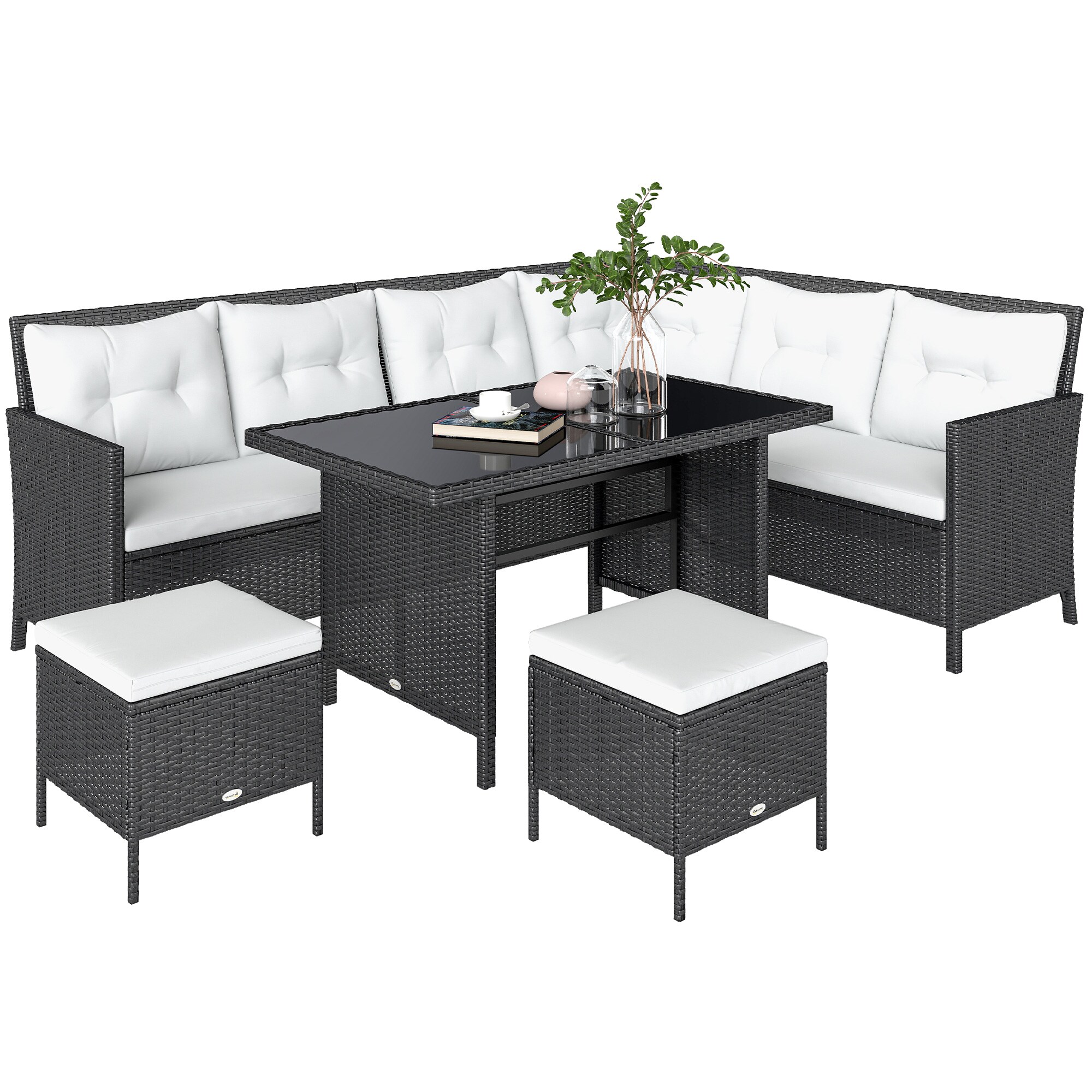 Outsunny Sitzgruppe Polyrattan, Metall, Polyester, Sicherheitsglas - Bild 1