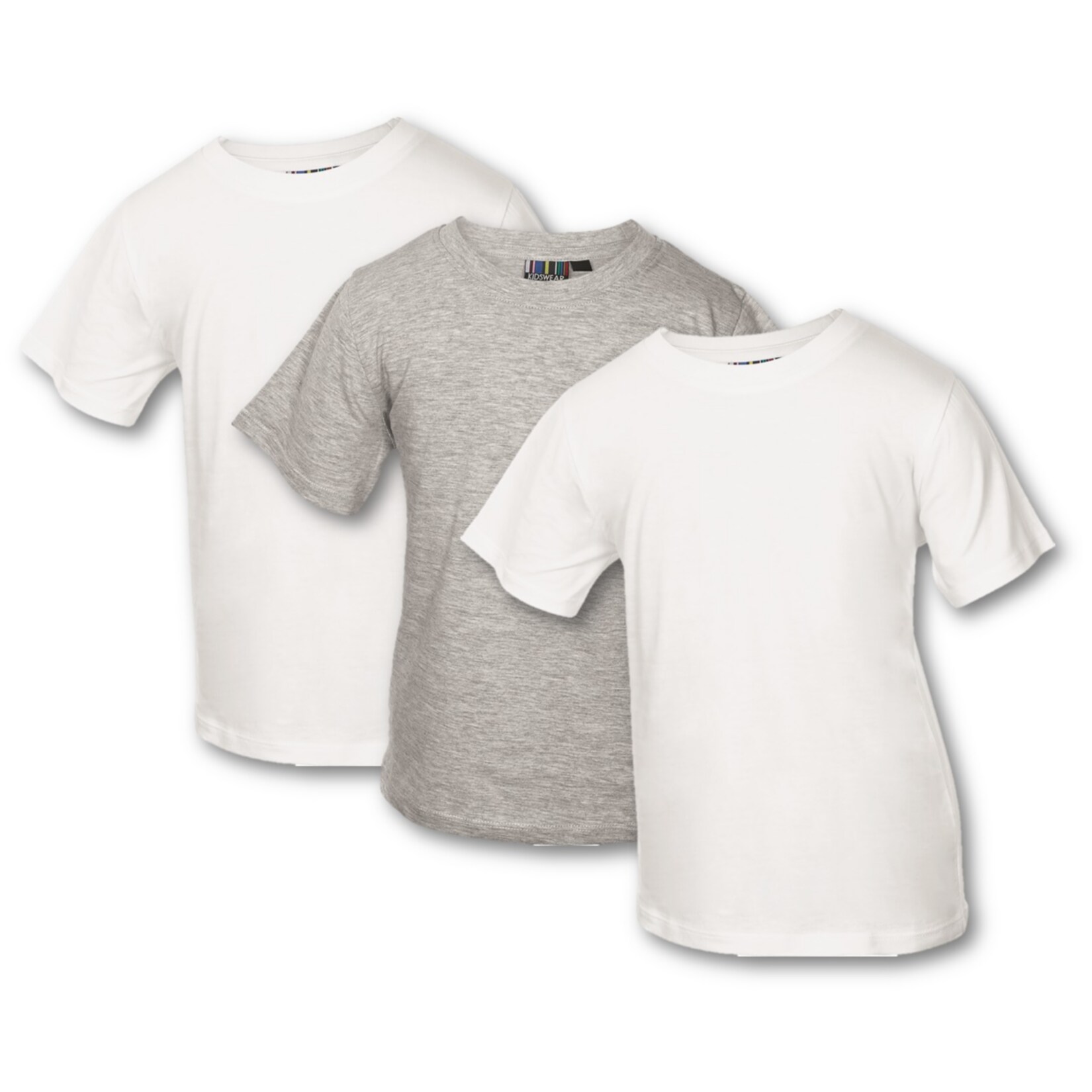 Kinder T-Shirt uni 3er Pack Gr. 110/116 weiss, grau, weiss - Bild 1