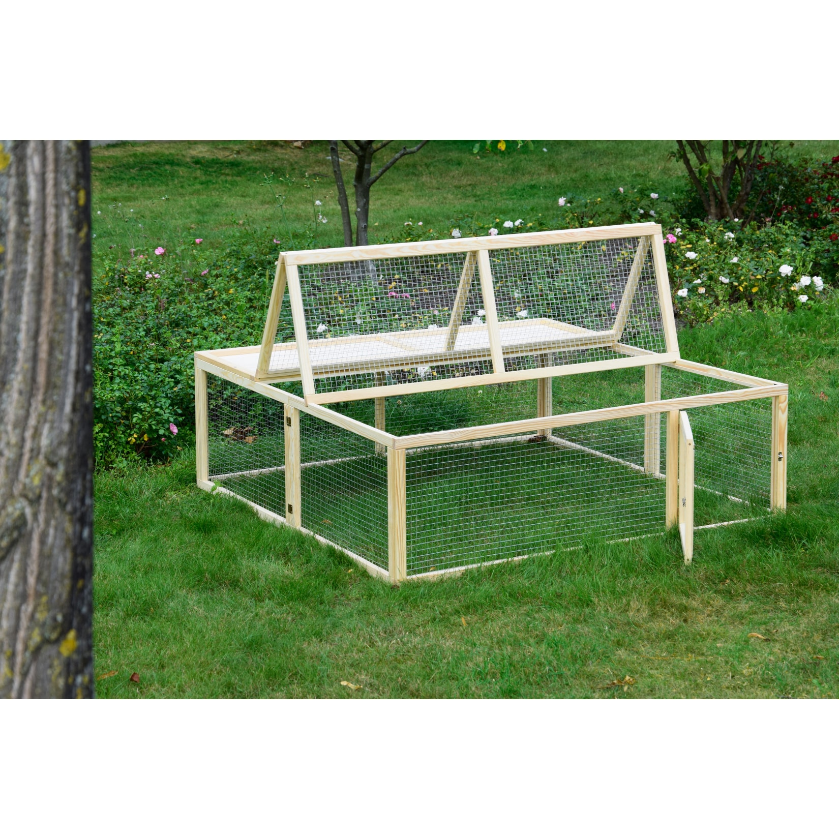 Dobar Freilaufgehege aus Holz, Aufklappbares Kaninchengehege mit T&uuml;r - Bild 1