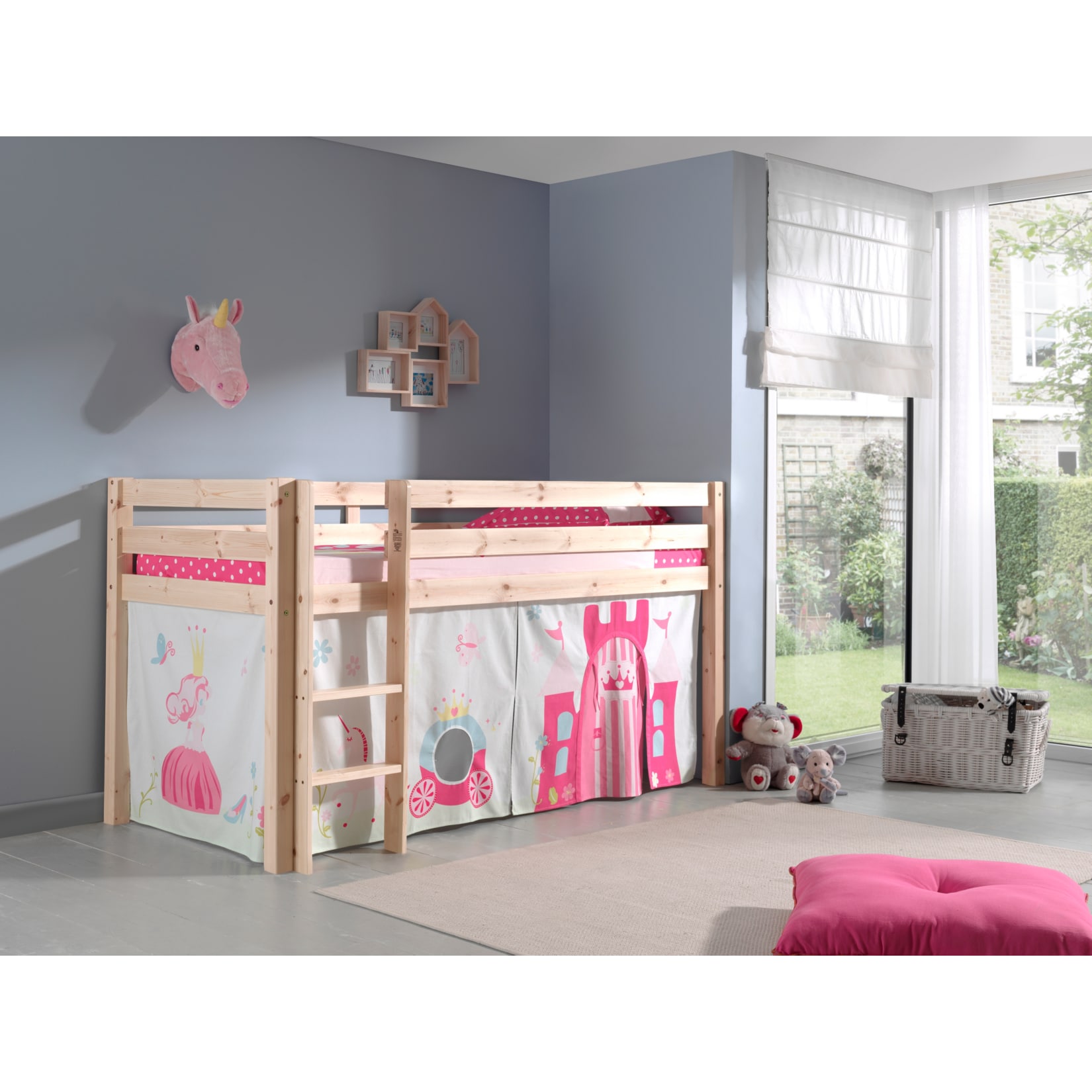 Vipack Spielbett Pino, Kiefer massiv natur mit Vorhang - Dessin Princes - Bild 1