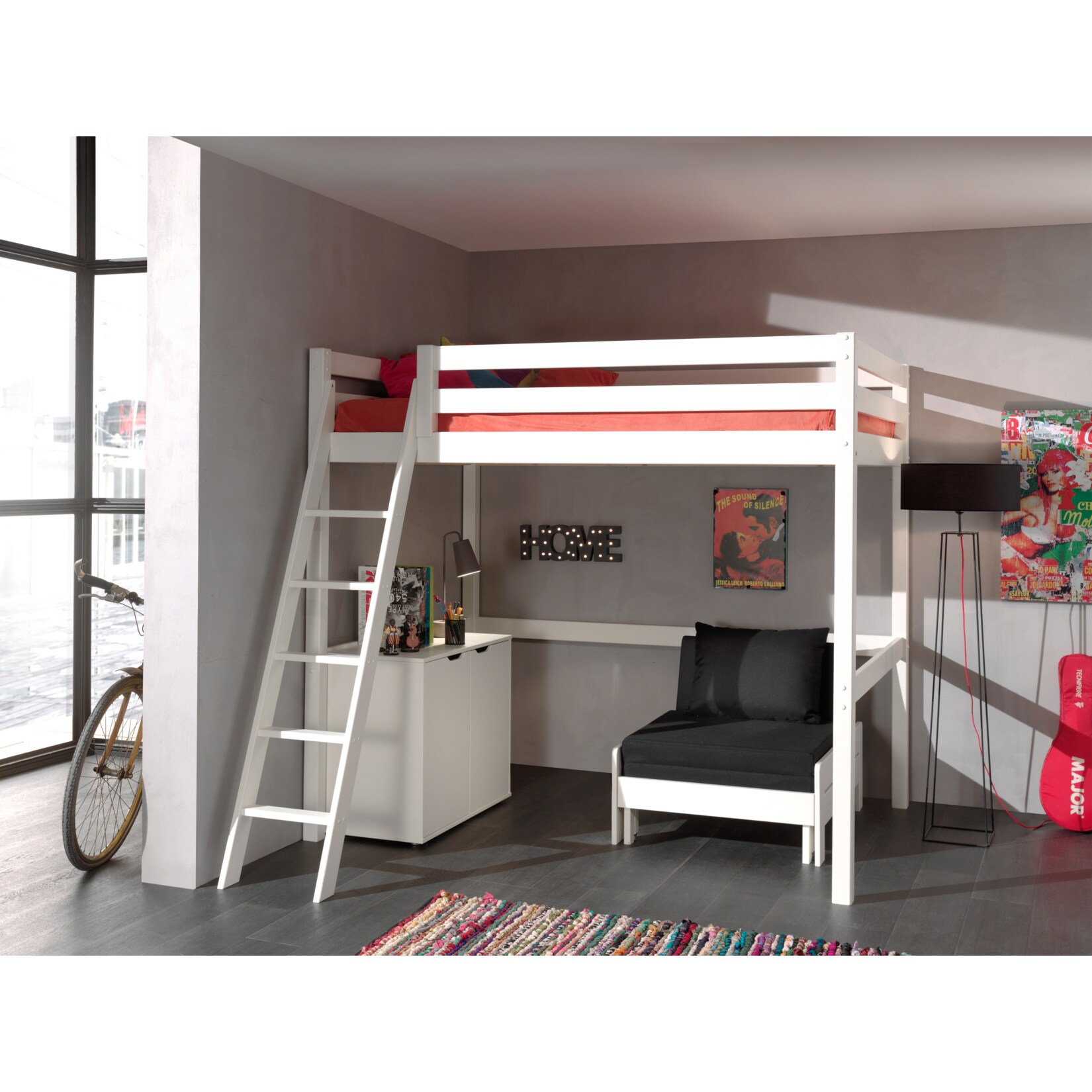 Vipack Hochbett inkl. Kommode und Sessel Kiefer massiv 140 x 200 cm, wei&szlig; - Bild 1