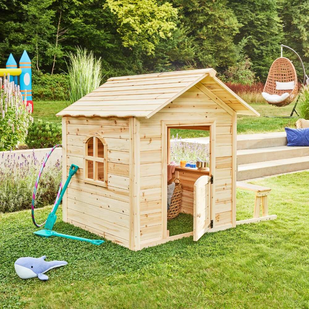 Vorbestellung: Home Deluxe Spielhaus „Der große Palast“ natur, mit Bank Lieferbar ab 12.08.2024 | 04058166045270