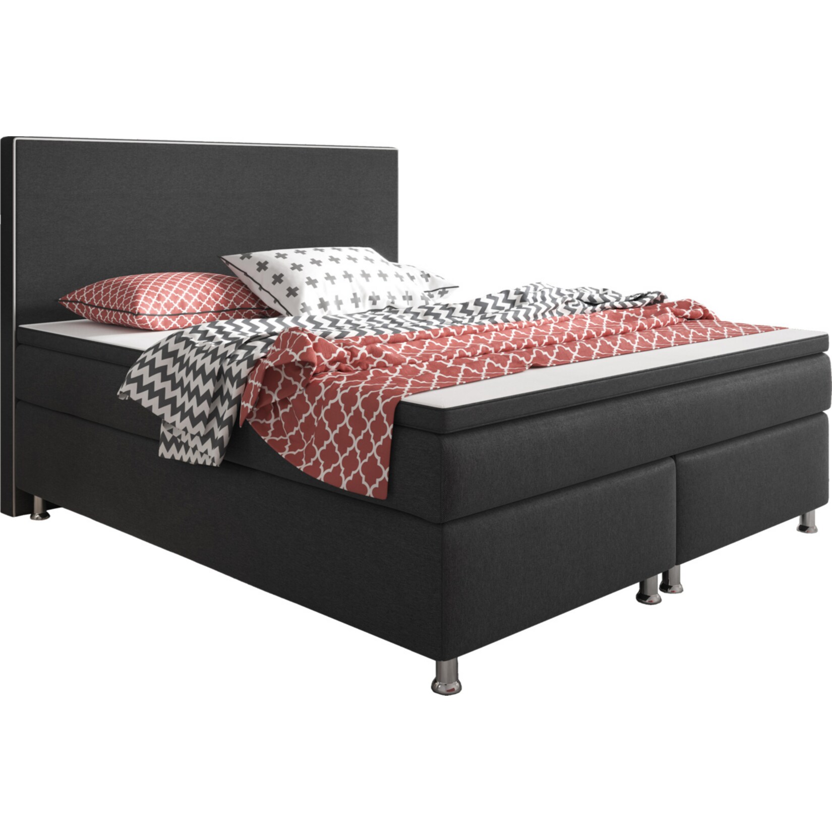 Inter Trading Boxspringbett King Size 180 x 200 cm Anthrazit - versch. Farben
