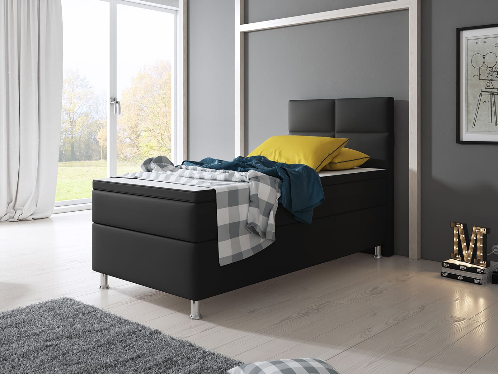 Inter Trading Boxspringbett Miami 90x200 cm schwarz, ohne Bettkasten - Bild 1