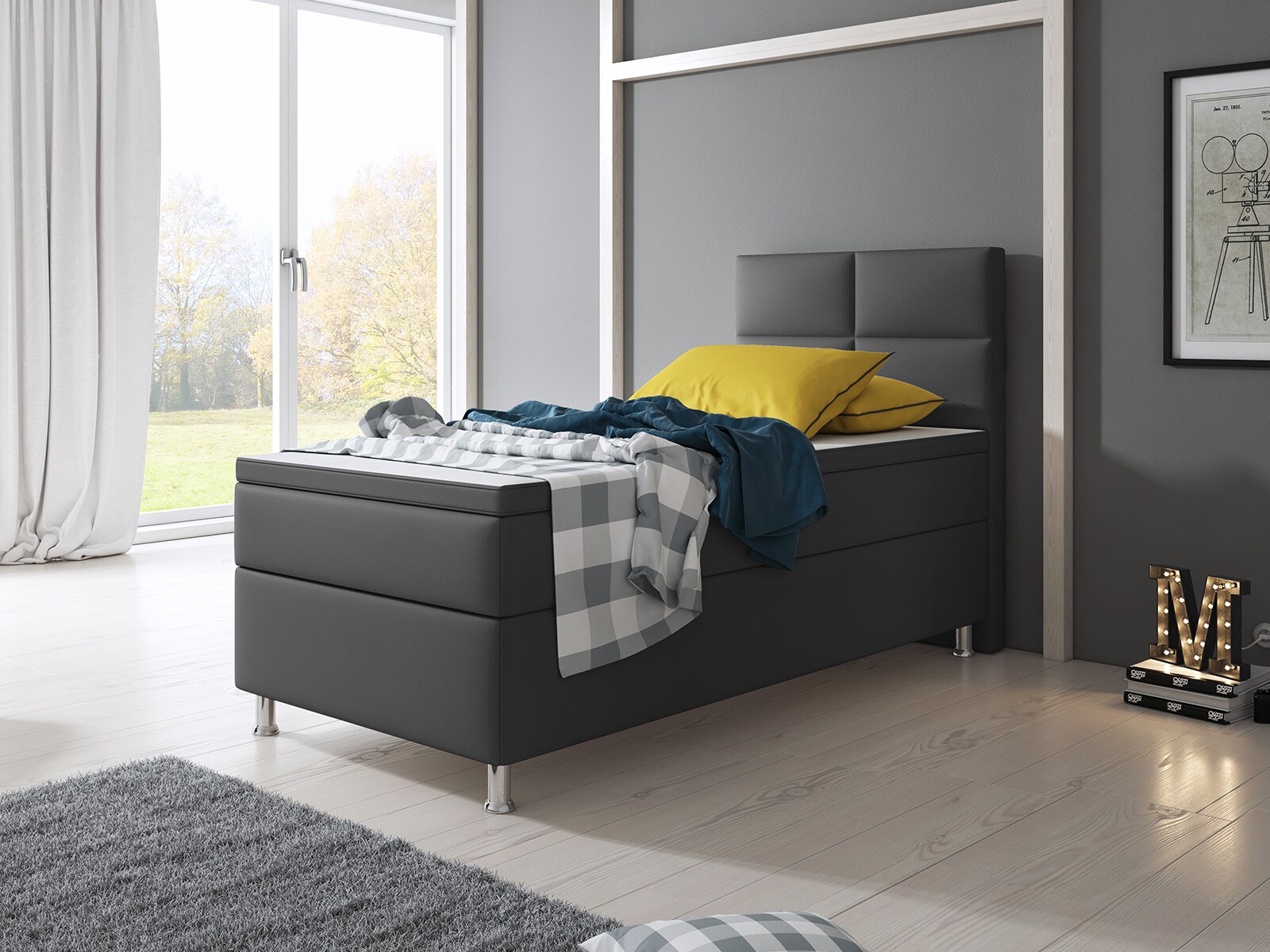Inter Trading Boxspringbett Miami 90x200 cm anthrazit, ohne Bettkasten - Bild 1