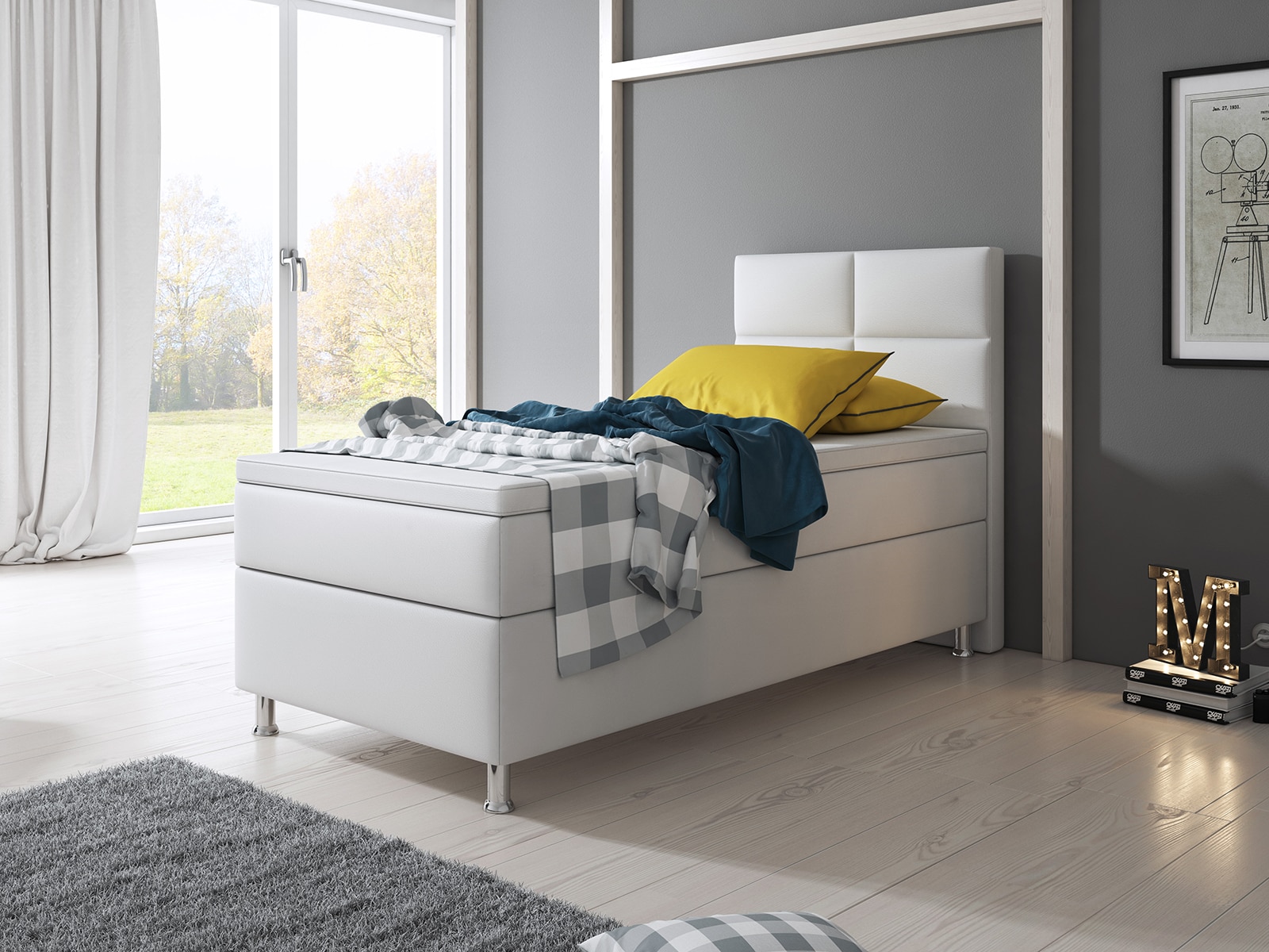 Inter Trading Boxspringbett Miami 90x200 cm wei&szlig;, ohne Bettkasten - Bild 1