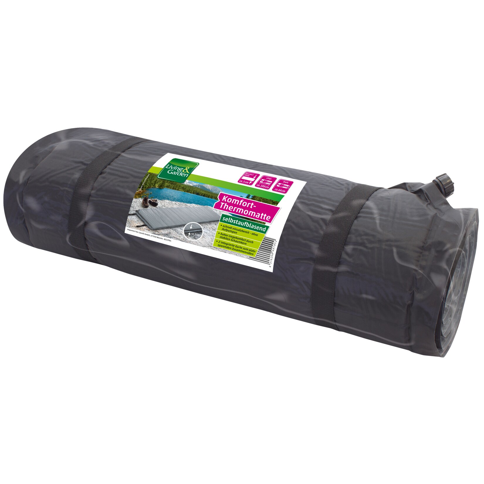 Living & Garden selbstaufblasende Liegematte, schwarz - Bild 1