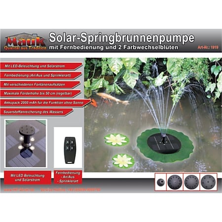 Mauk Solar Springbrunnen Pumpe mit grüner FB V4 mit 2 farbwechse
