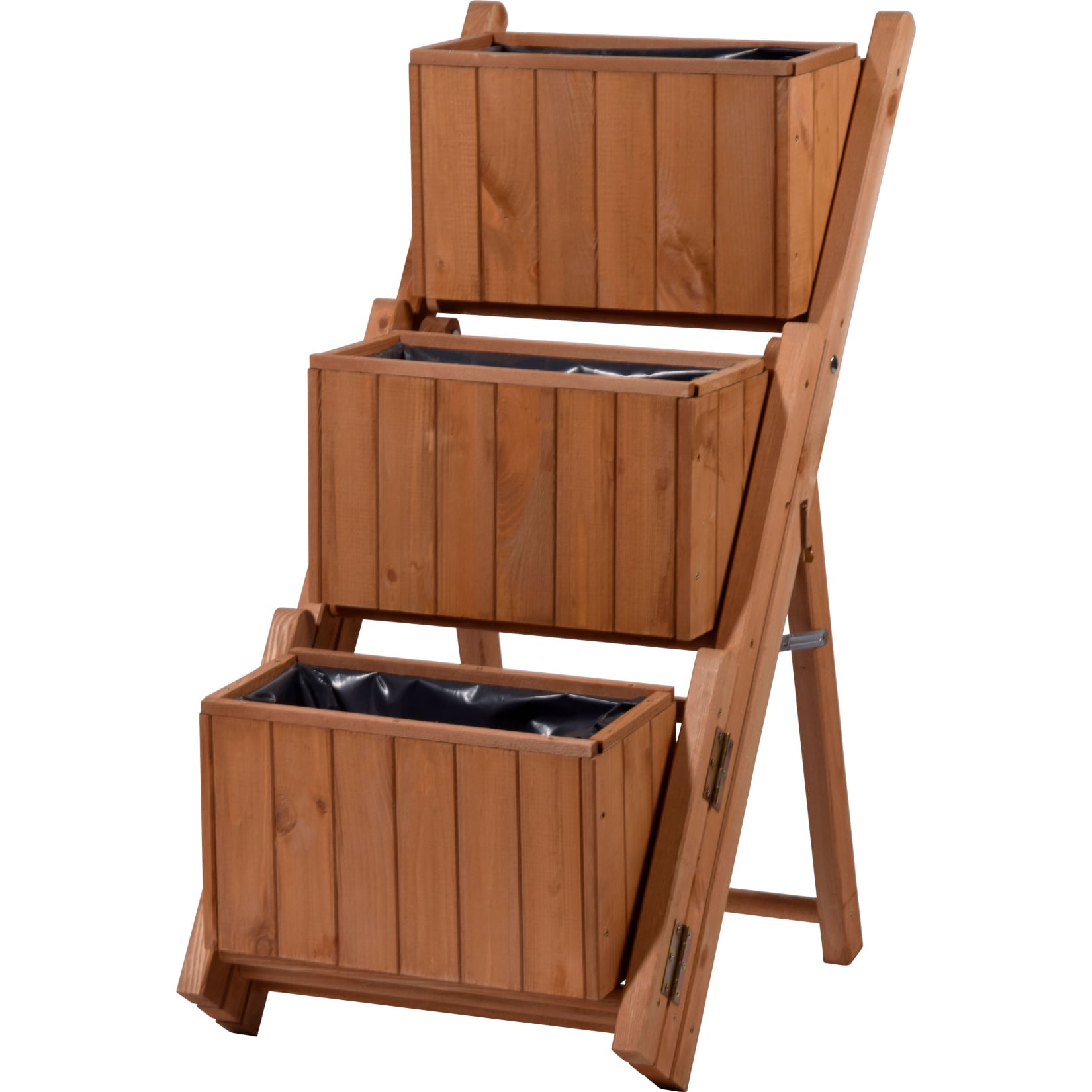 Dobar 29251e Ausklappbare Pflanztreppe mit 3 Pflanzk&auml;sten, braun, Kiefer - Bild 1