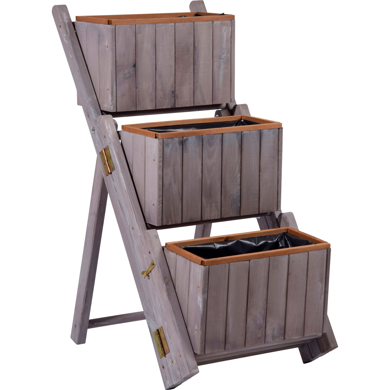 Dobar 29252e Ausklappbare Pflanztreppe mit 3 Pflanzk&auml;sten, grau, Kiefer - Bild 1