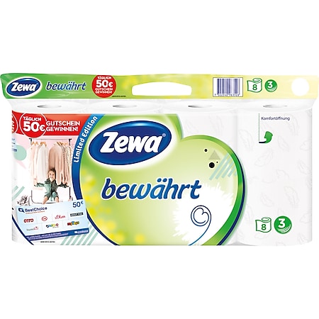 Zewa Toilettenpapier "bewährt" strapazierfähiges WC-Papier 3-lagig 8 Rollen - Bild 1