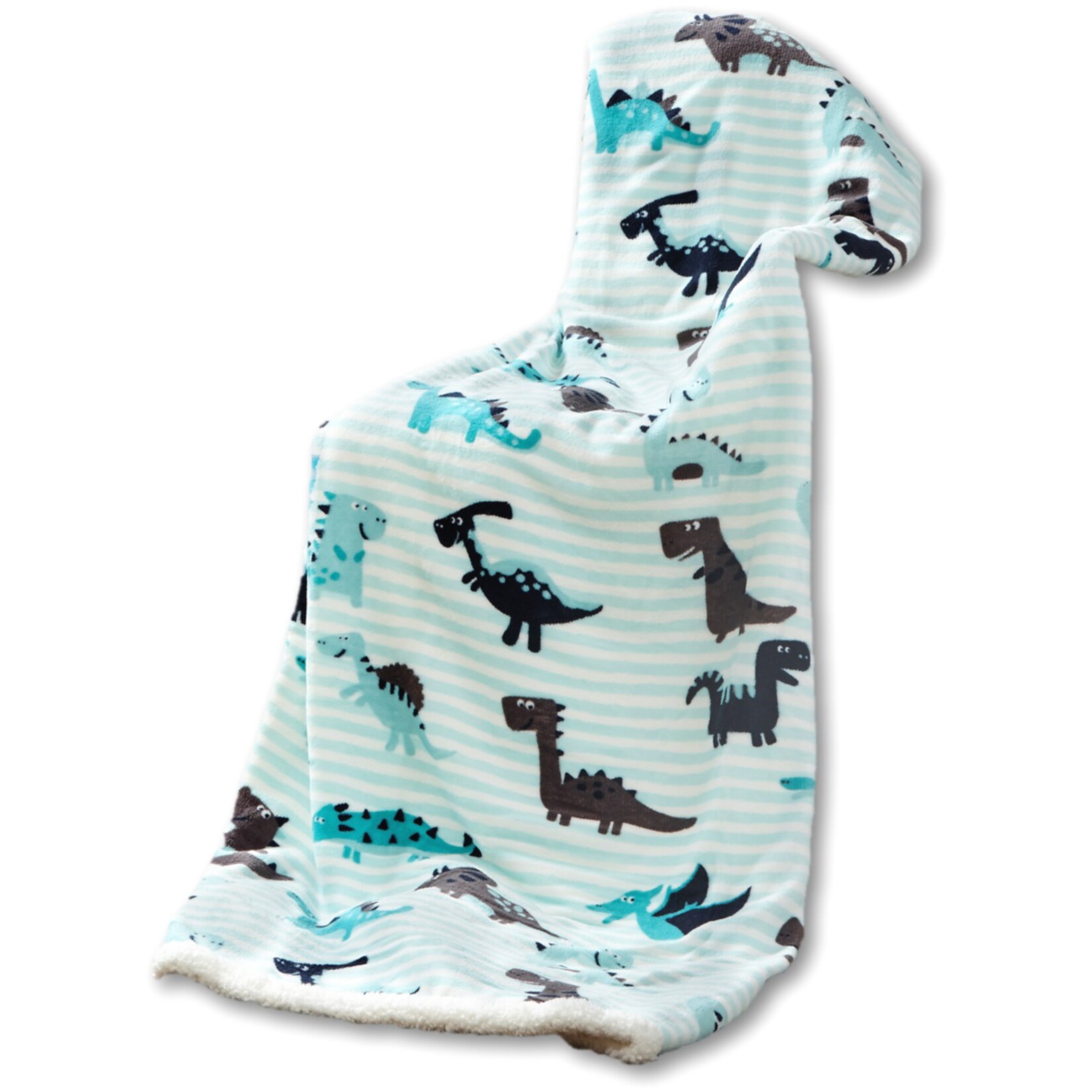 Kinder Kuscheldecke - Dino Stripes Aqua Grey - Bild 1