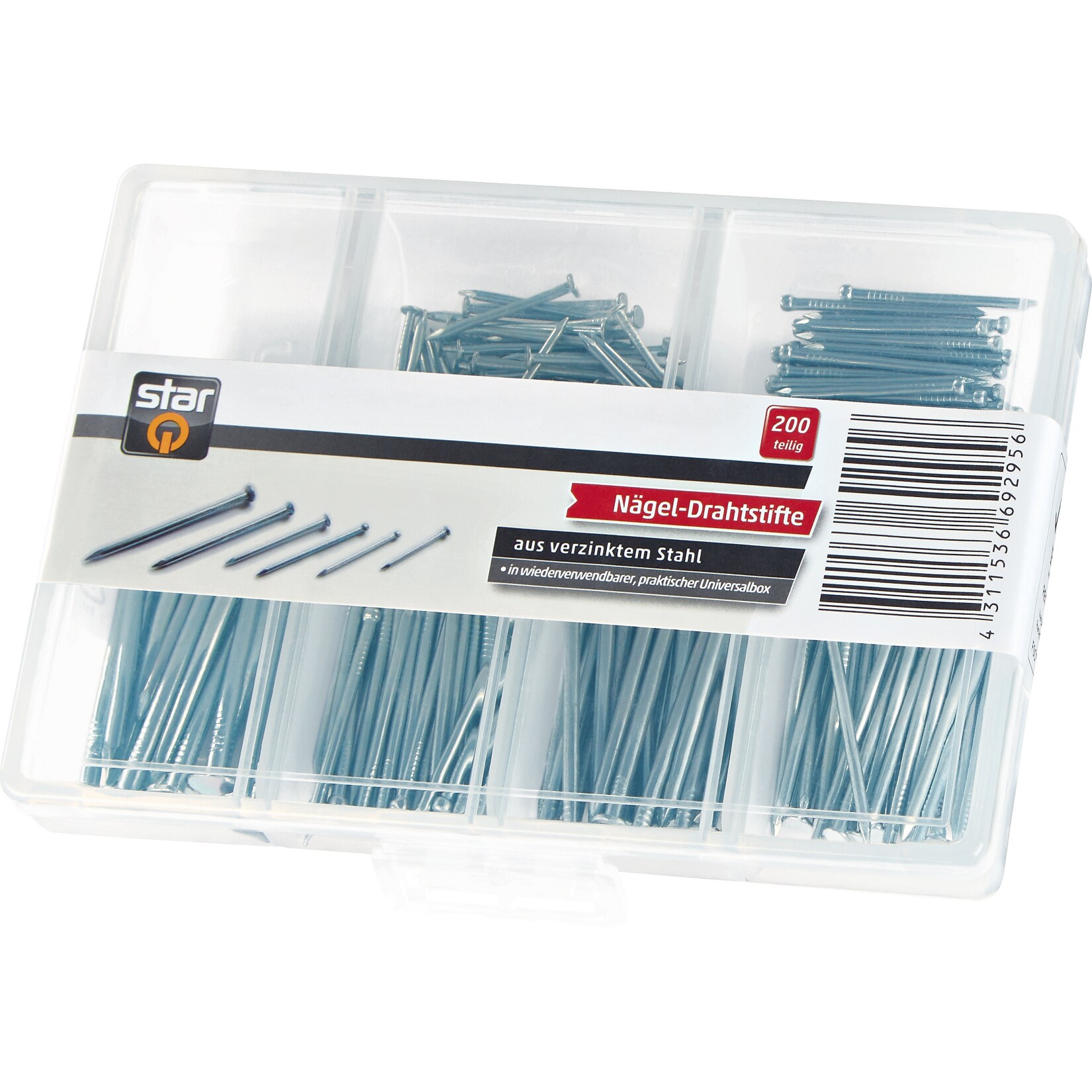 StarQ Kleineisenwaren, Schrauben, D&uuml;bel, Seile oder Schn&uuml;re - N&auml;gel- Drahtstifte- Sortiment, 200 St&uuml;ck - Bild 1