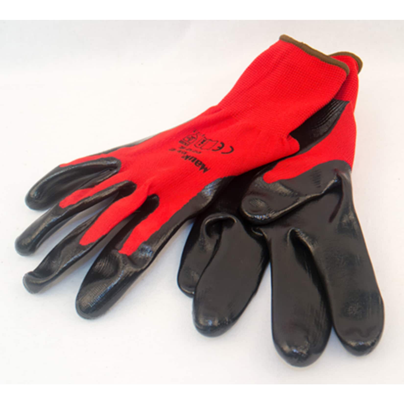 MAUK (12 Paar) Handschuhe Polyester Rot 13g, schwarz Nitril beschichtet 45g Gr&ouml;&szlig;e 9" - Bild 1