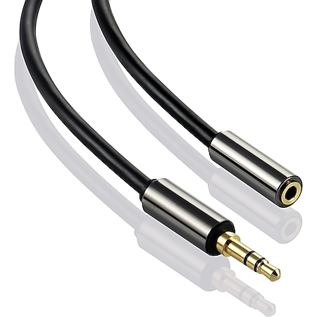 Poppstar HQ Audio Klinkenkabel 3.5mm Stecker-Buchse (Alugehäuse, Kontakte vergoldet),schwarz, 1x 0,5m - Bild 1