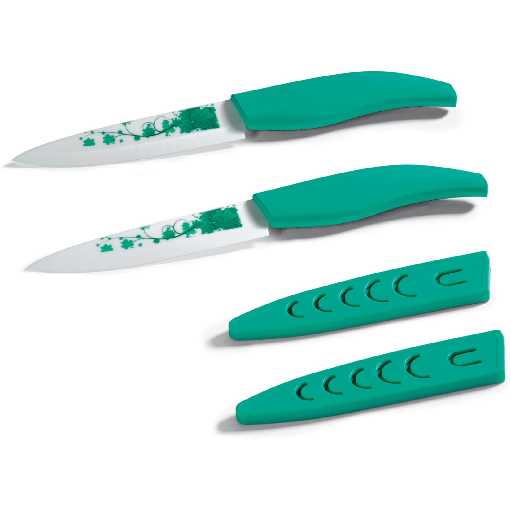 Kitchen Club Keramikmesser - Klein, 2er Set - Gr&uuml;n mit Kleeblatt Motiv - Bild 1