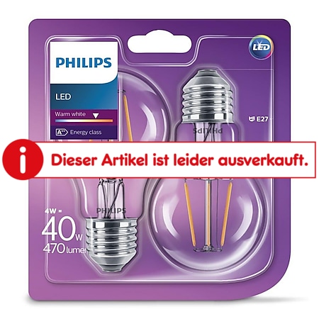 PHILIPS LED Leuchtmittel - Filament Birne 40W A60 E27, 2er Pack - Bild 1