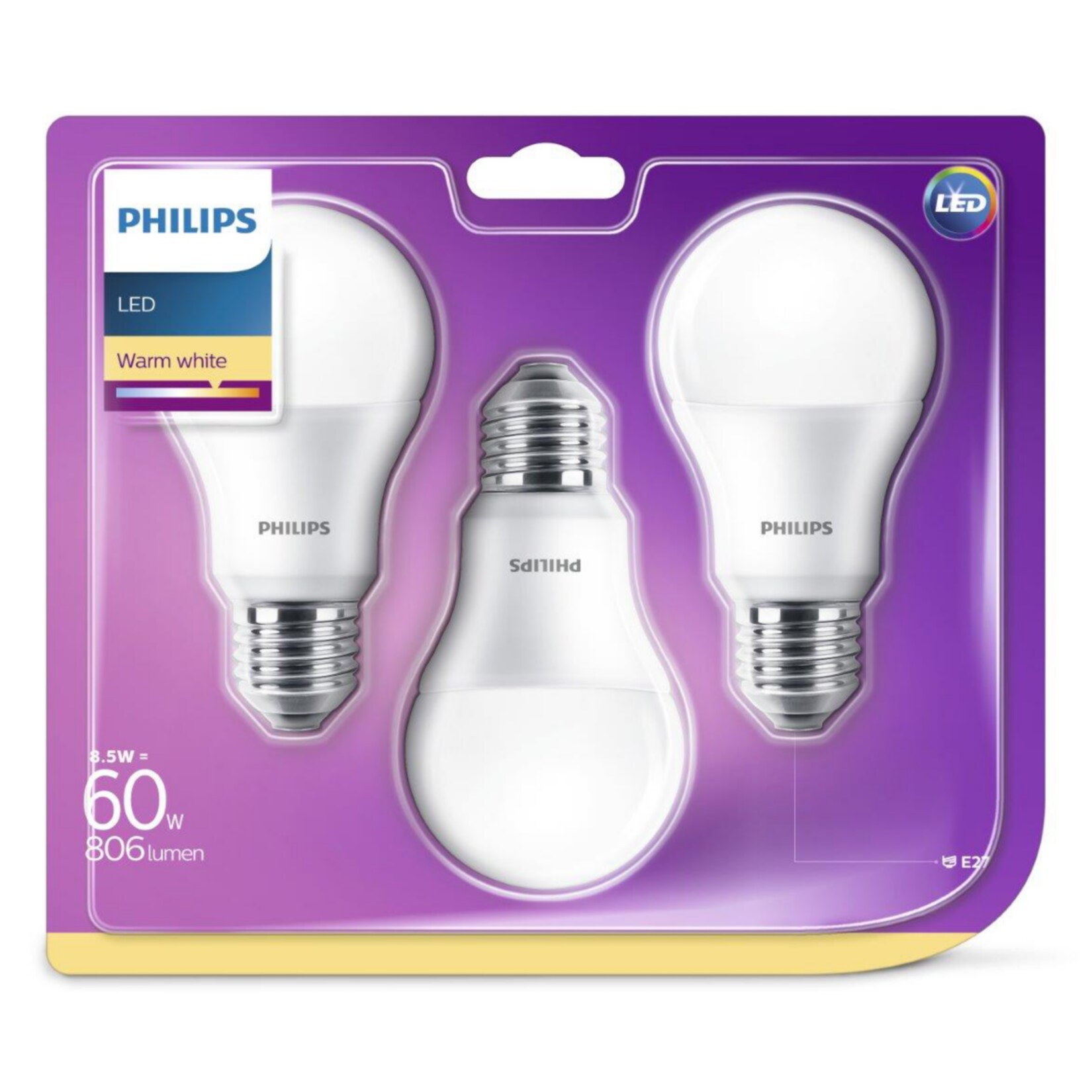 PHILIPS LED Leuchtmittel - Birne 60W A60 E27 - 3er Pack - Bild 1