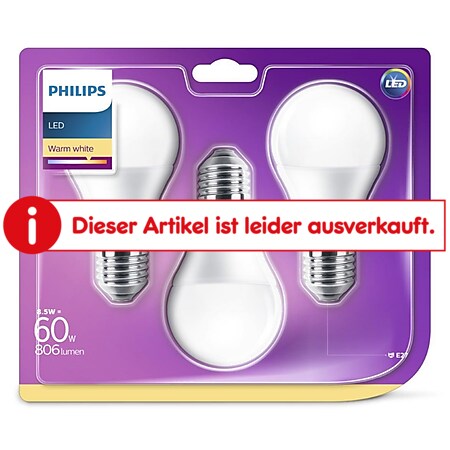 PHILIPS LED Leuchtmittel - Birne 60W A60 E27 - 3er Pack - Bild 1