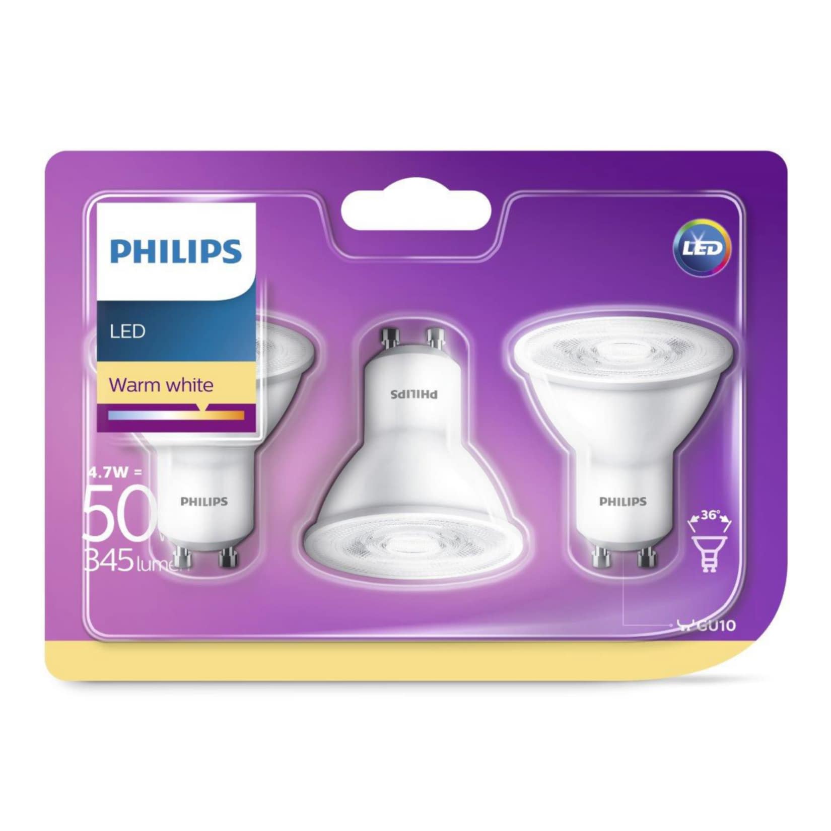 PHILIPS LED Leuchtmittel -Reflektor GU10 50W, 3er Pack - Bild 1