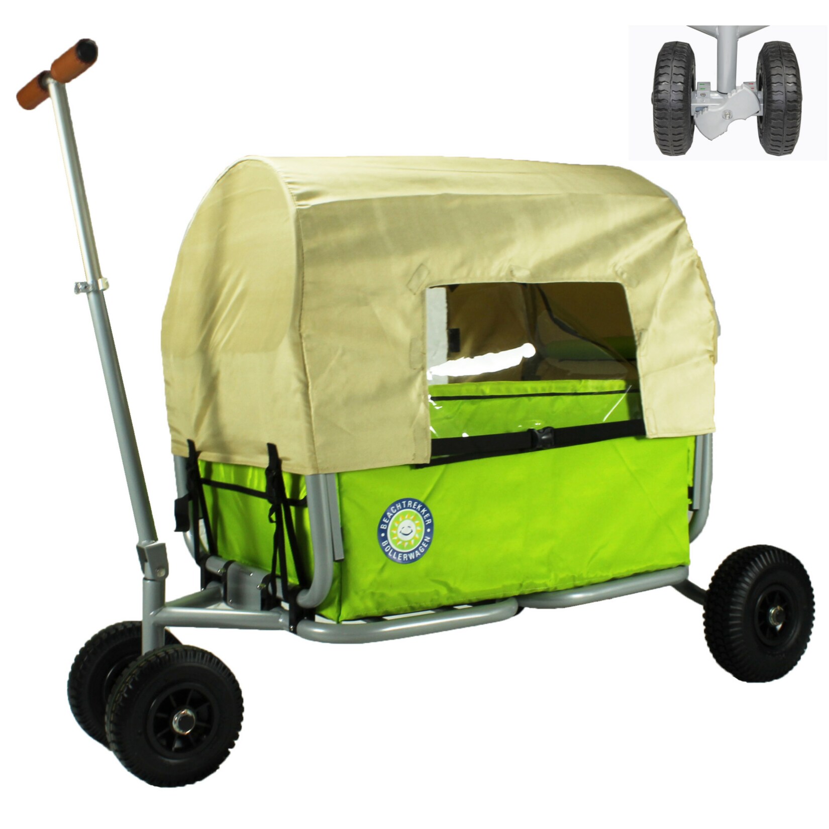 Beachtrekker Faltbarer Bollerwagen "LiFe" + Feststellbremse + Verdeck, Grün